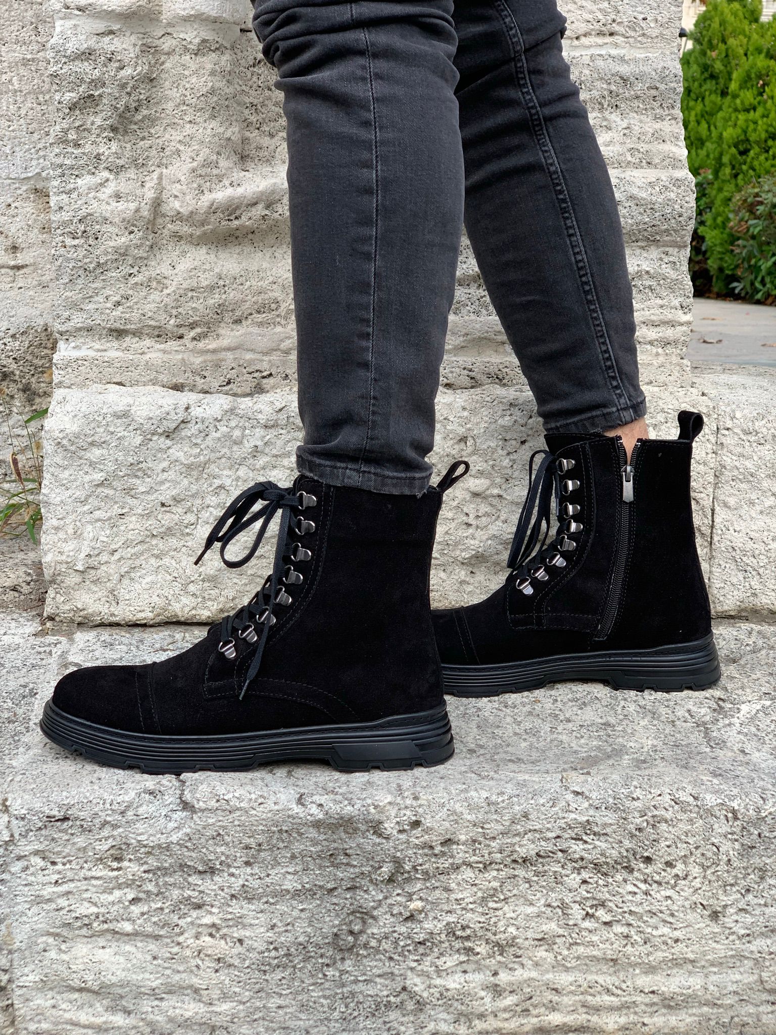 İç Dış Naturel Kışlık Hakiki Deri Bot-Süet Siyah