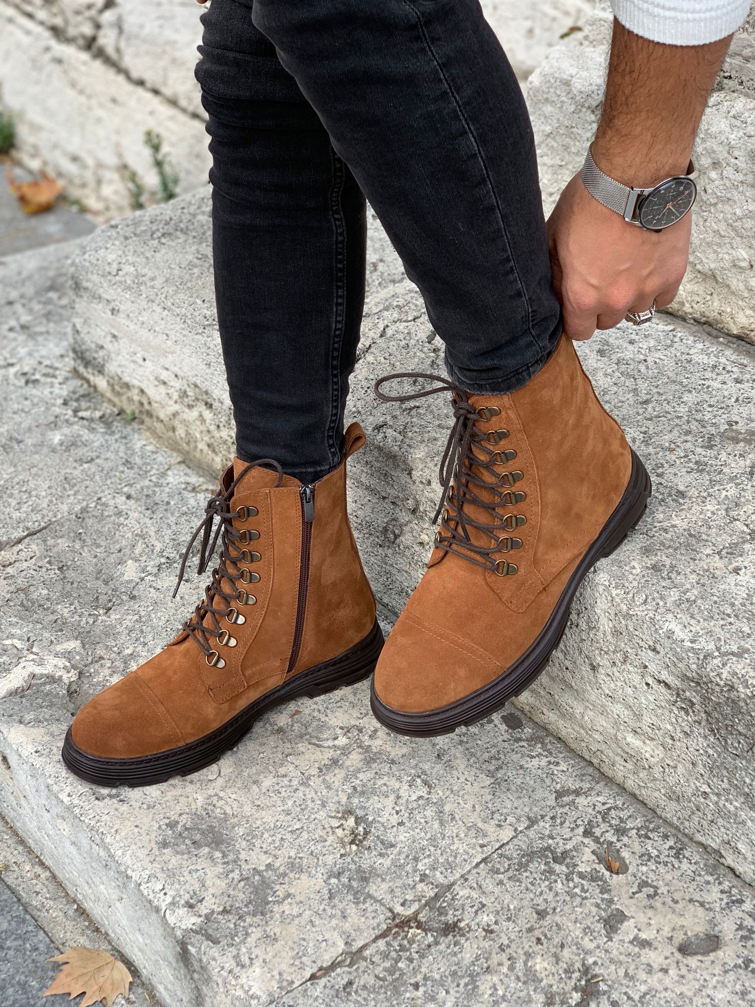 İç Dış Naturel Kışlık Hakiki Deri Bot-Süet Taba