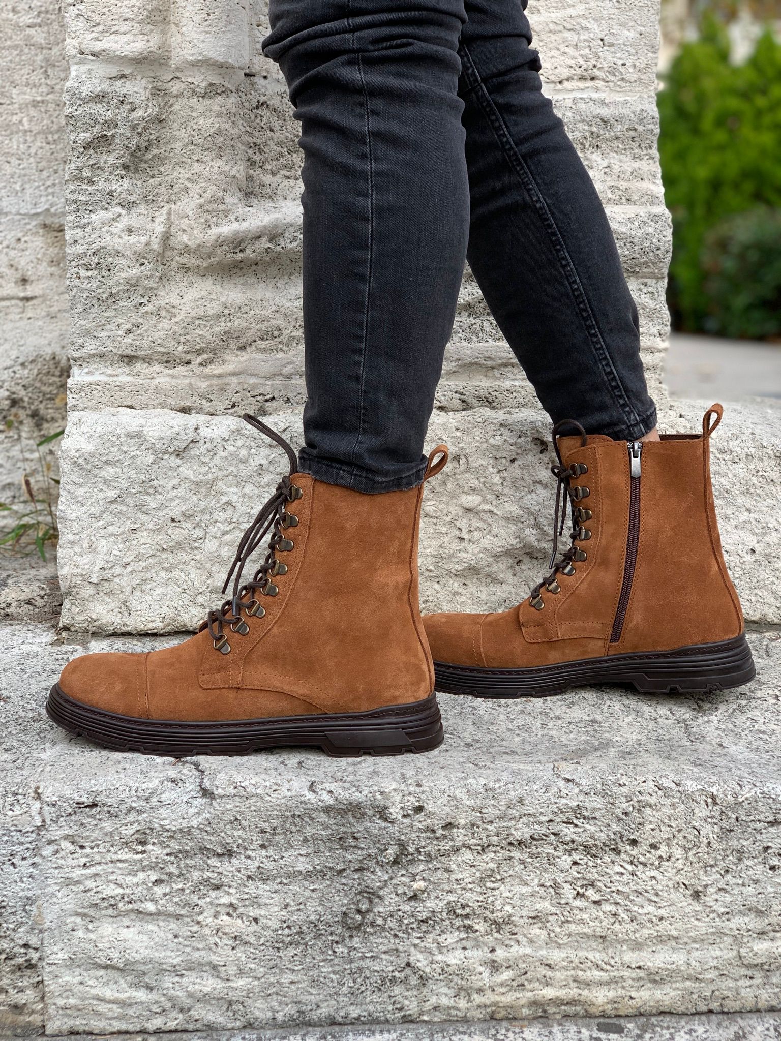 İç Dış Naturel Kışlık Hakiki Deri Bot-Süet Taba