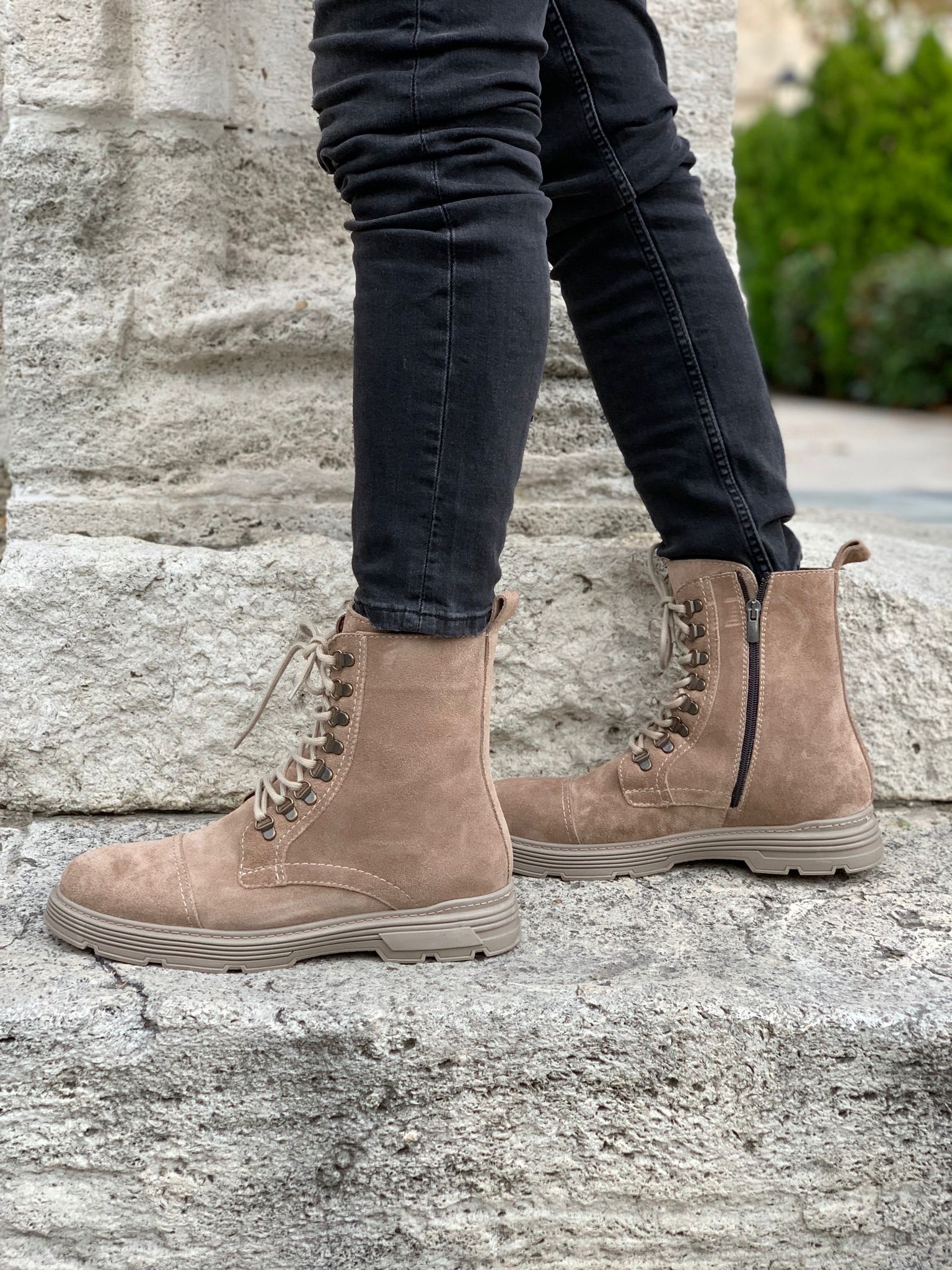 İç Dış Naturel Kışlık Hakiki Deri Bot-Süet Sütlü Kahve