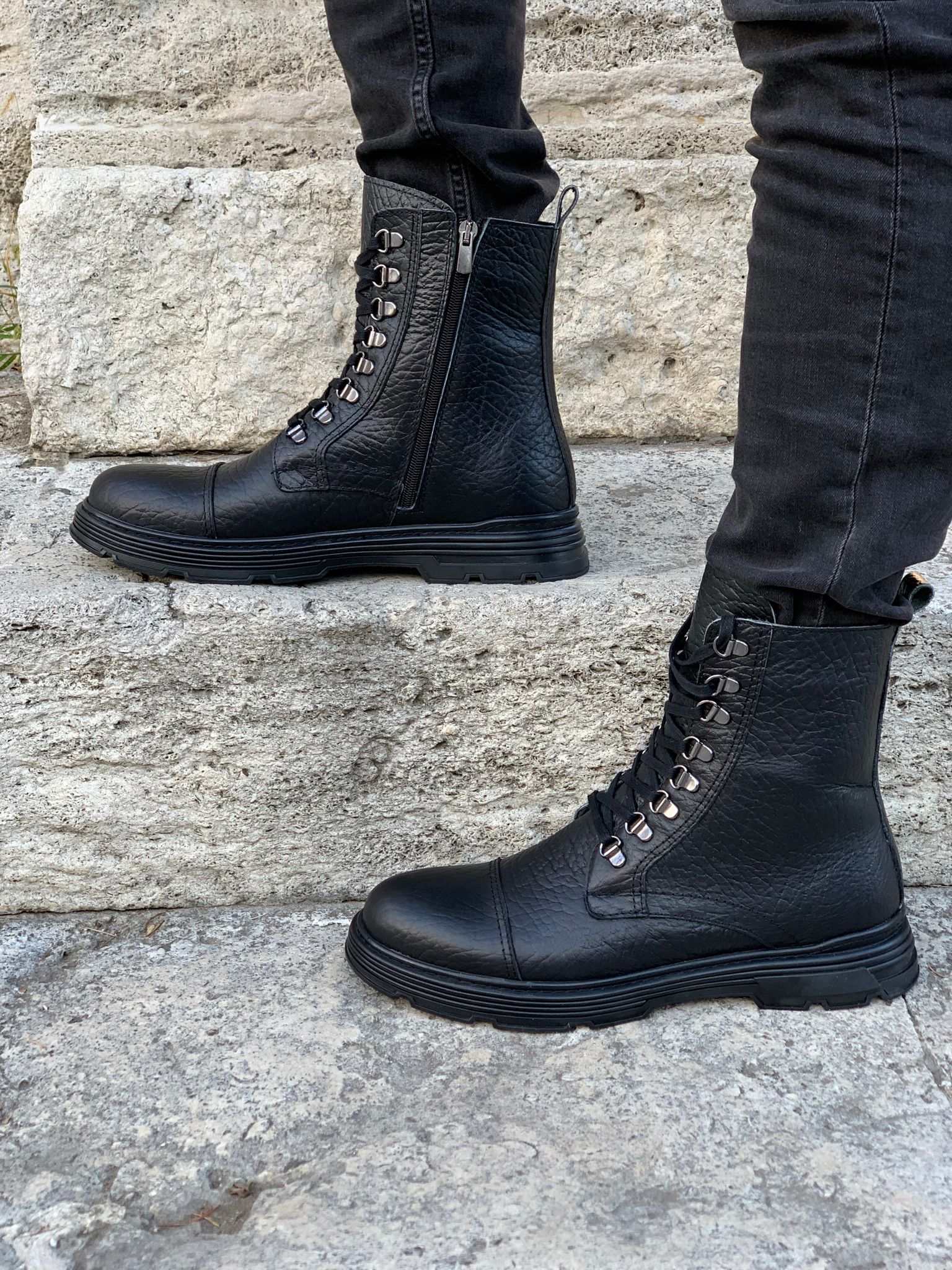 İç Dış Naturel Kışlık Hakiki Deri Bot-Siyah