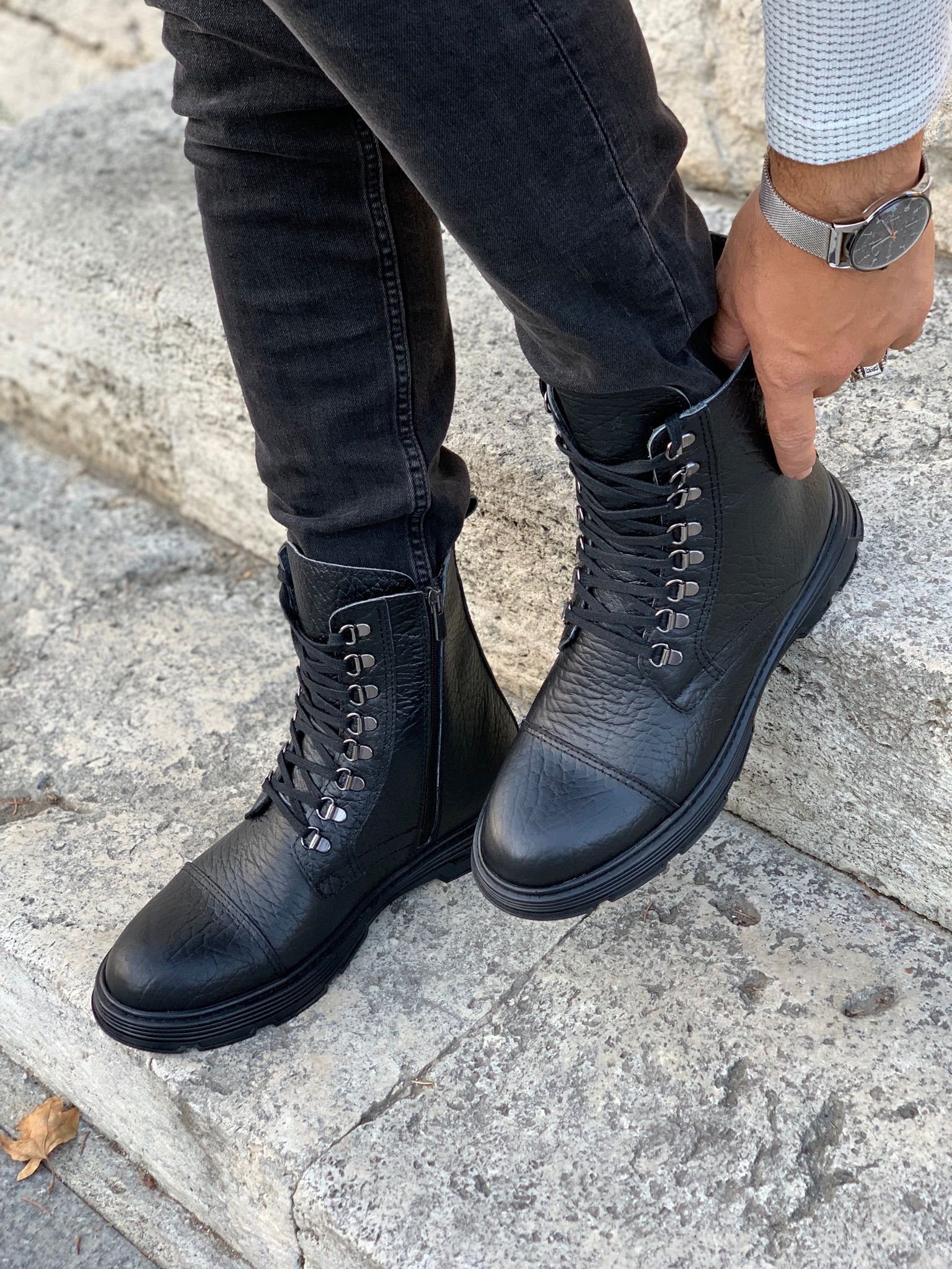 İç Dış Naturel Kışlık Hakiki Deri Bot-Siyah