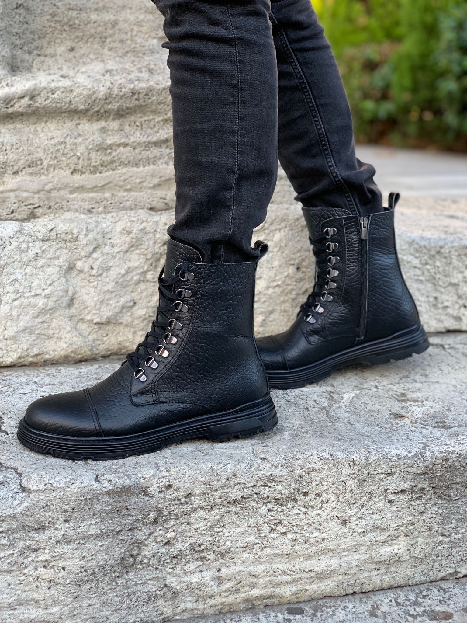 İç Dış Naturel Kışlık Hakiki Deri Bot-Siyah