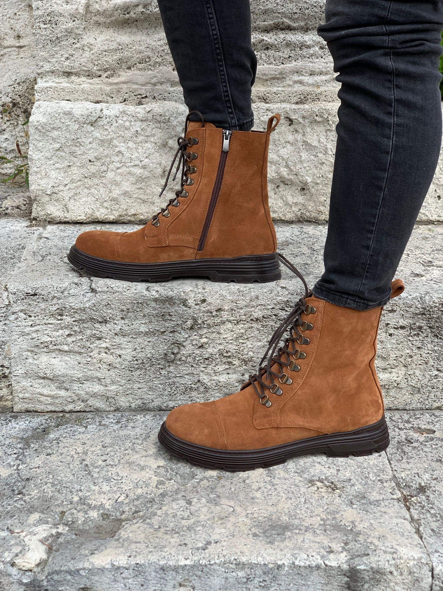 İç Dış Naturel Kışlık Hakiki Deri Bot-Süet Taba