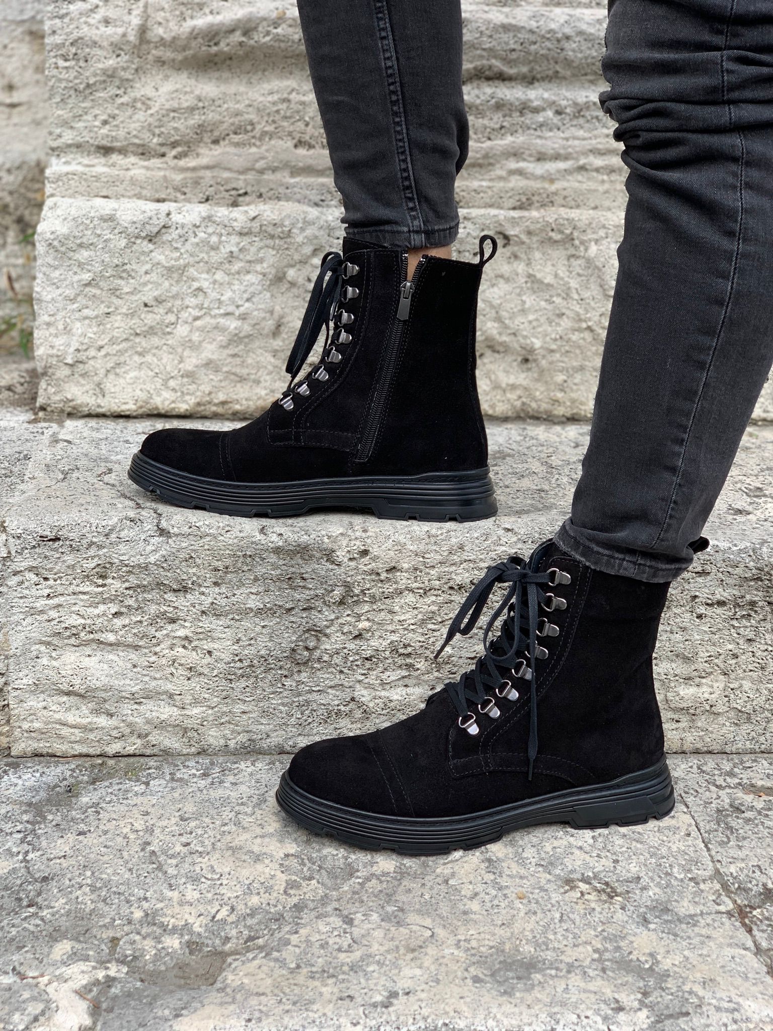 İç Dış Naturel Kışlık Hakiki Deri Bot-Süet Siyah