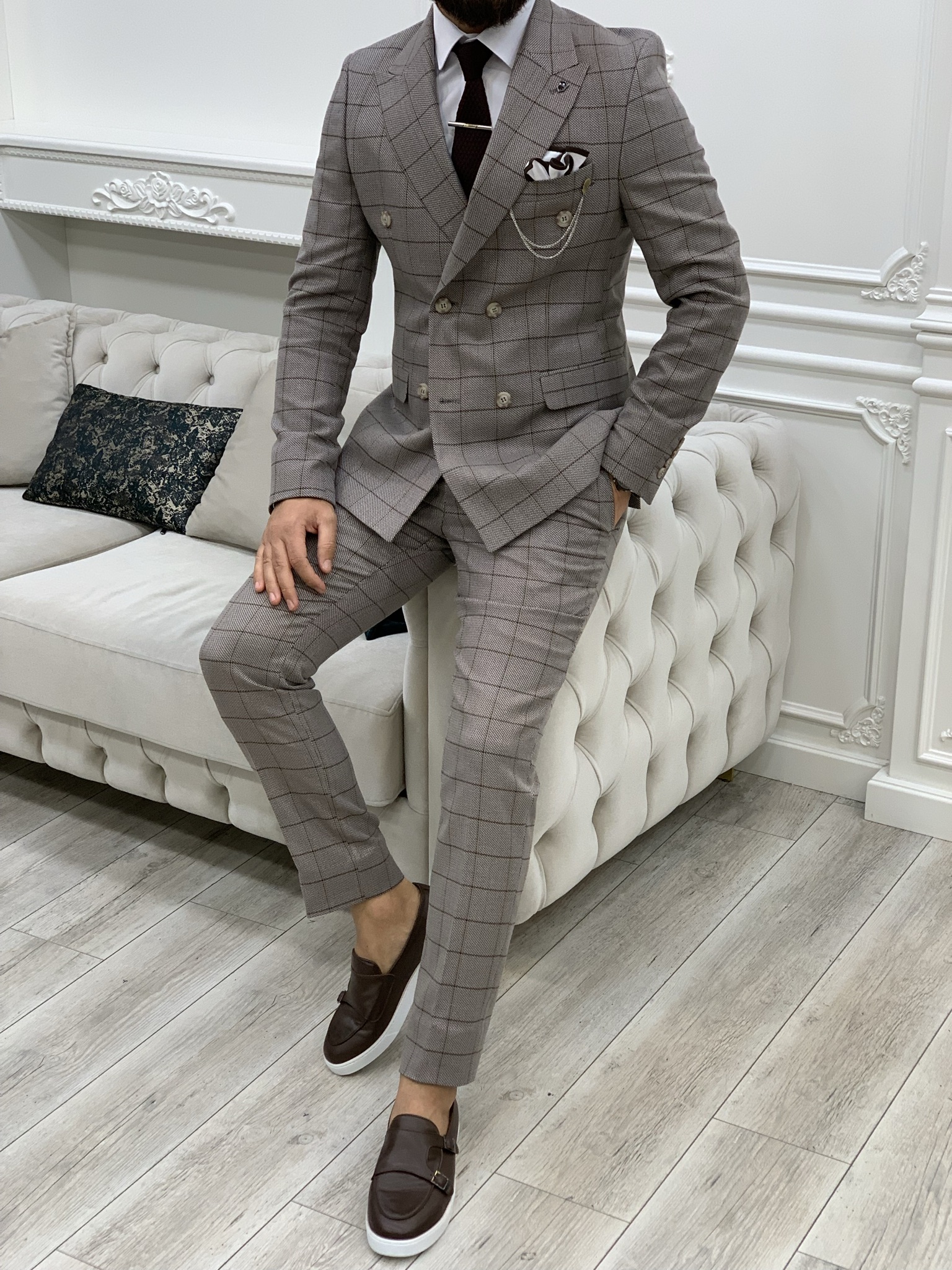 Pantaloni giacca da abito doppiopetto stile italiano - Caffè Latte