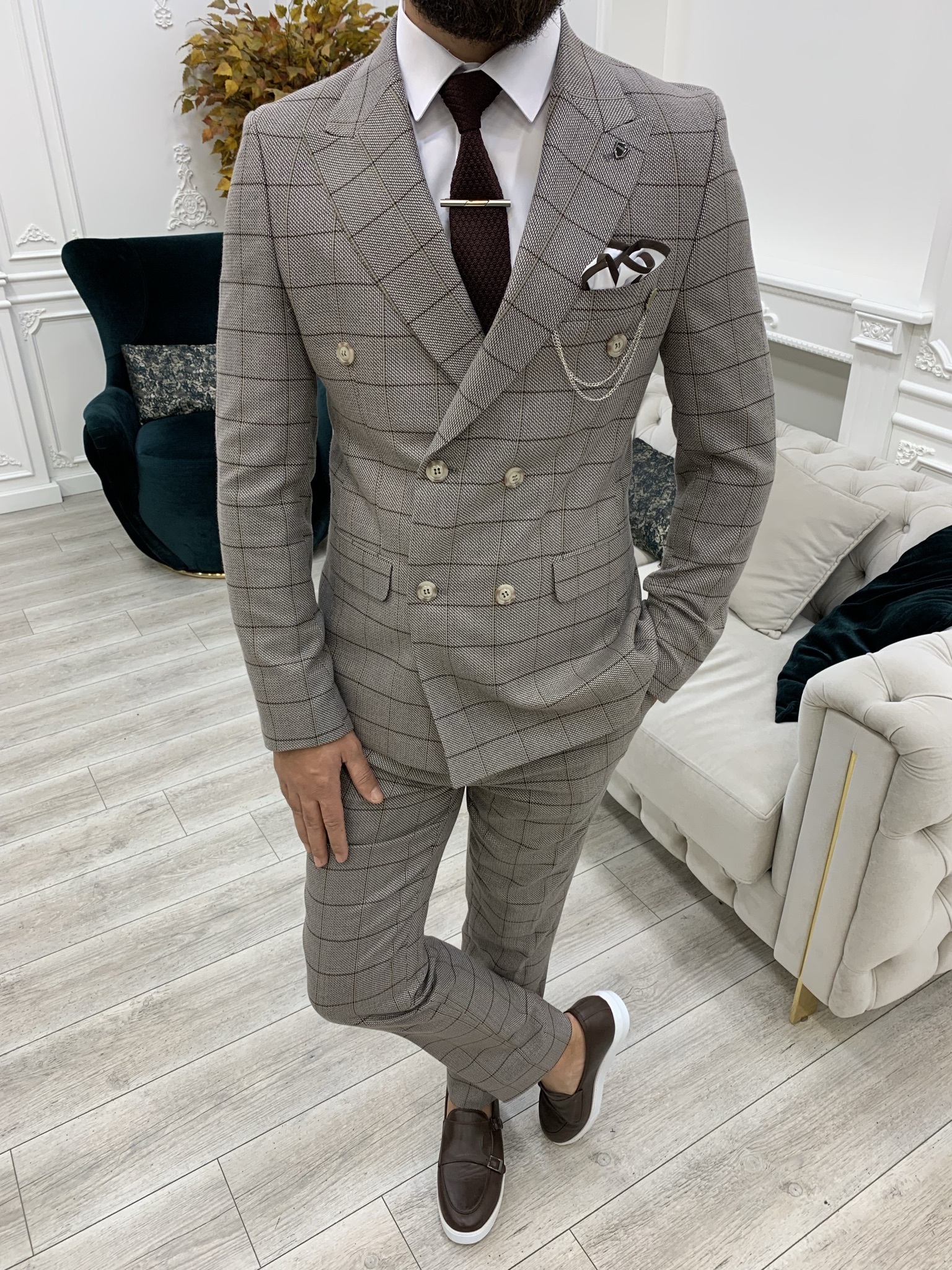 Pantaloni giacca da abito doppiopetto stile italiano - Caffè Latte