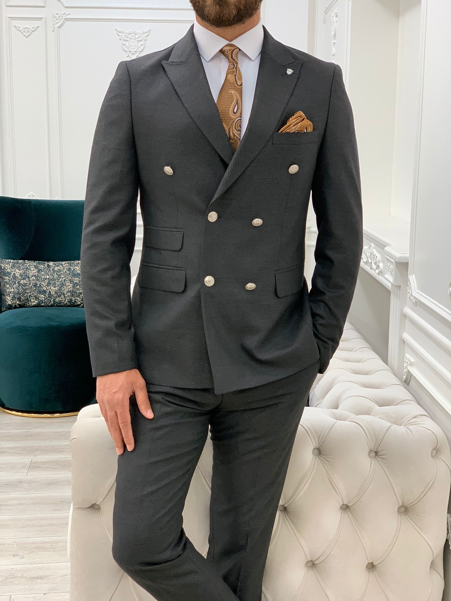 Pantaloni giacca da abito doppiopetto stile italiano - Fumè