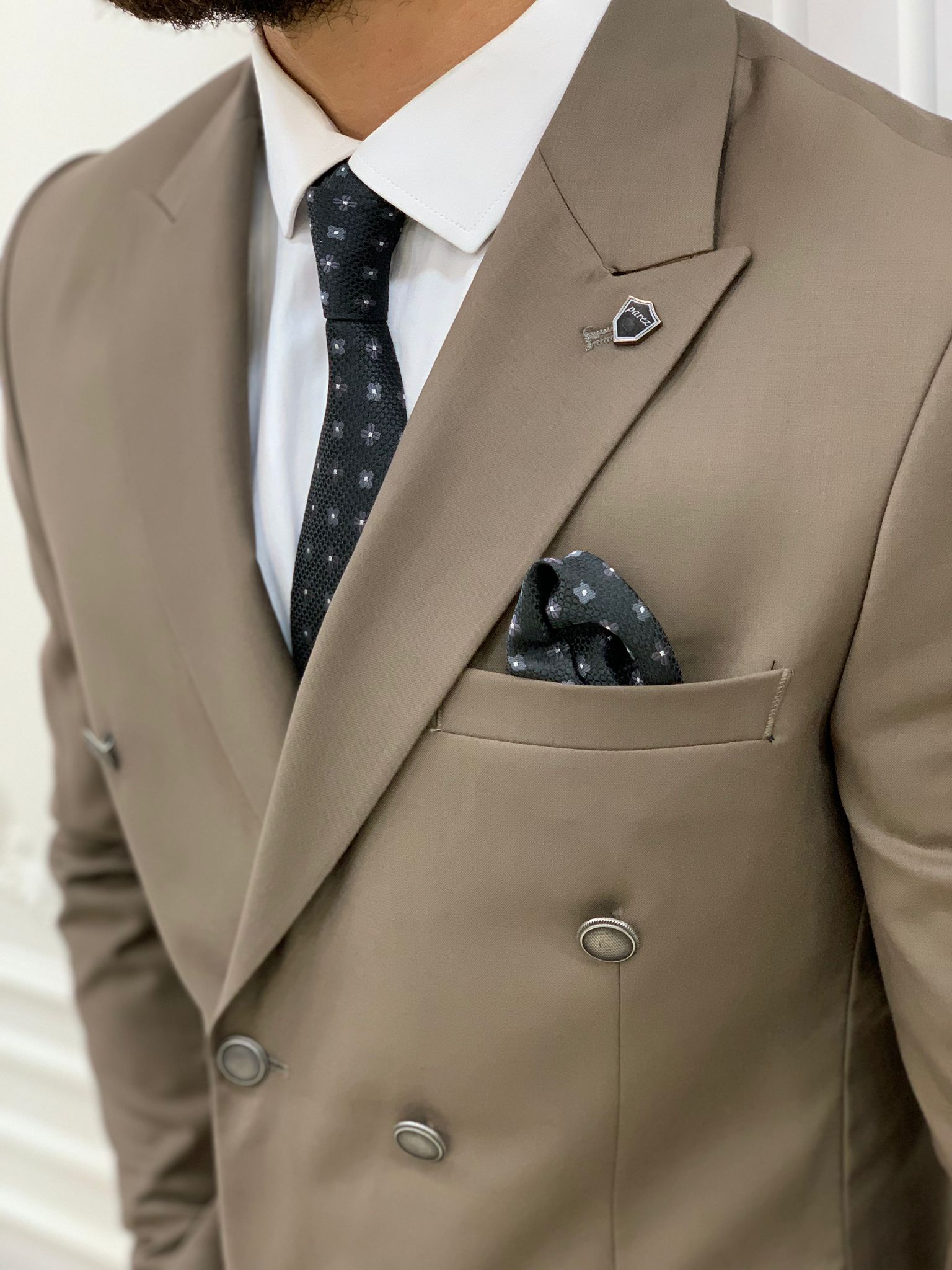 Pantaloni giacca da abito doppiopetto stile italiano - Caffè Latte