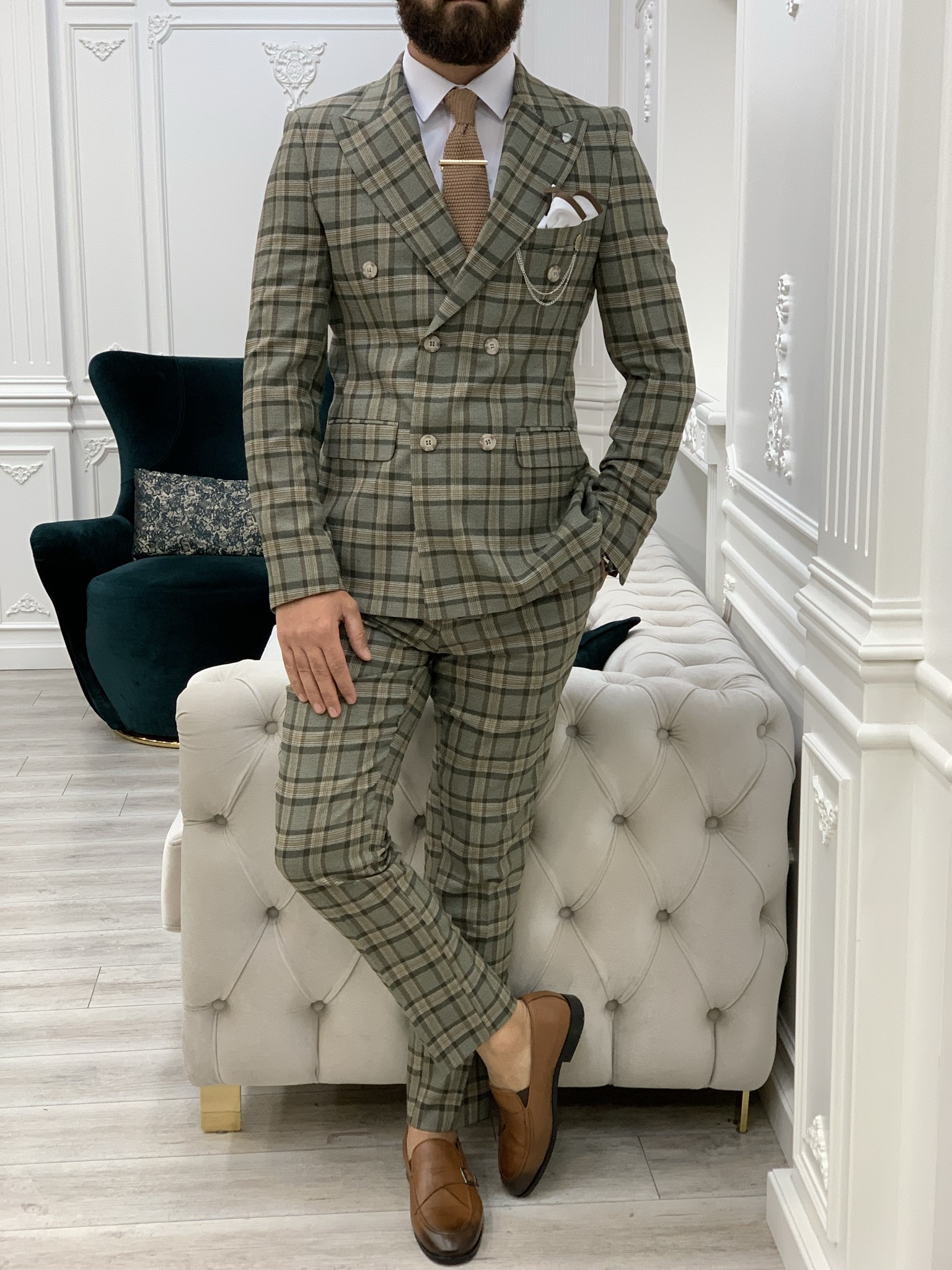 Pantaloni da giacca da abito doppiopetto stile italiano - Cachi