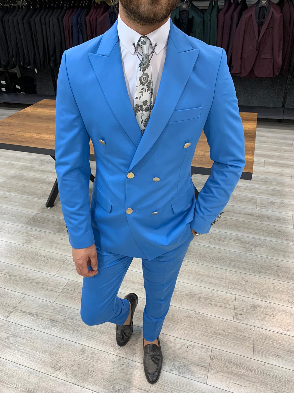 Pantaloni giacca da abito doppiopetto stile italiano - Blu