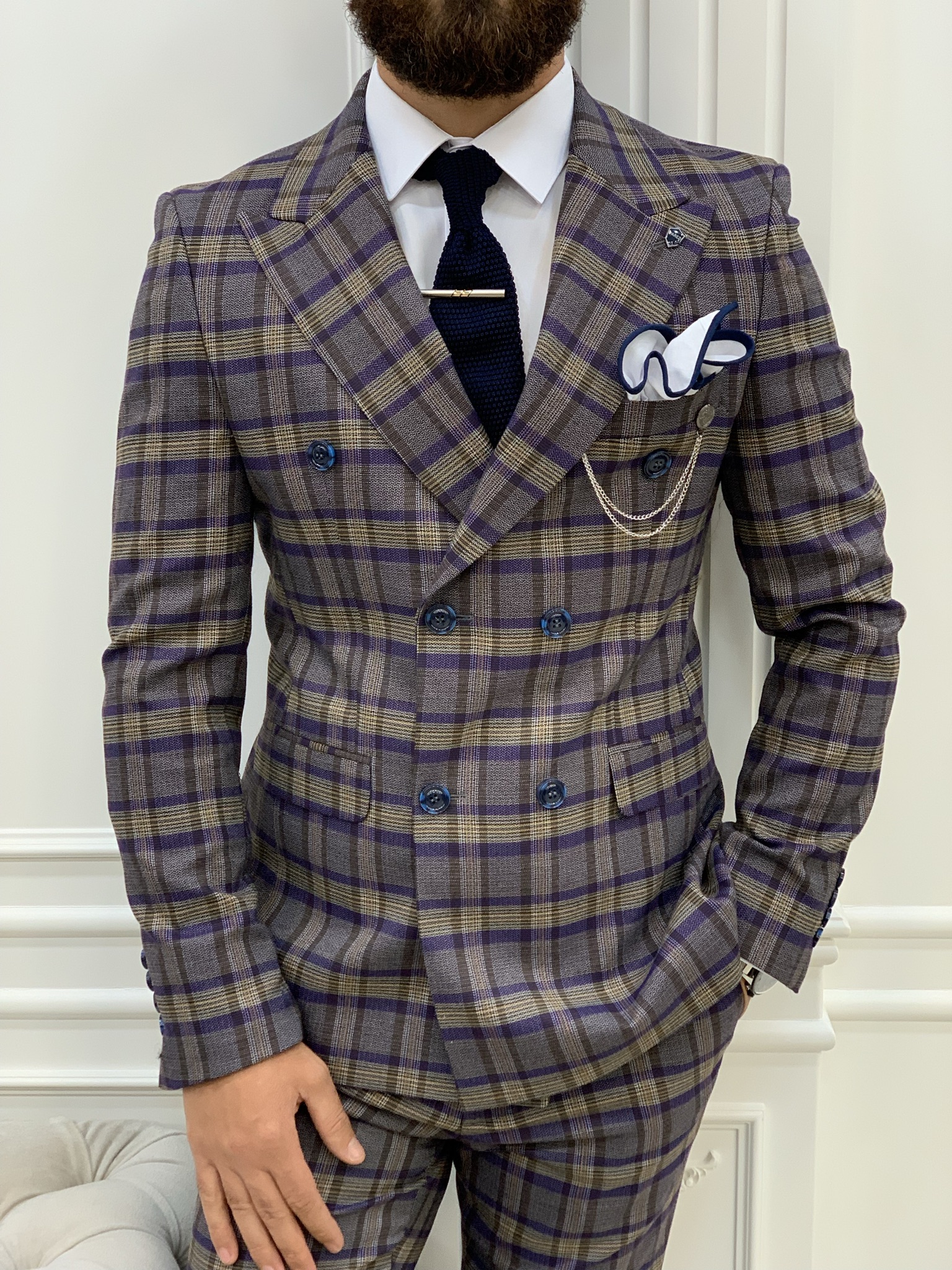 Pantaloni giacca da abito doppiopetto stile italiano - Viola