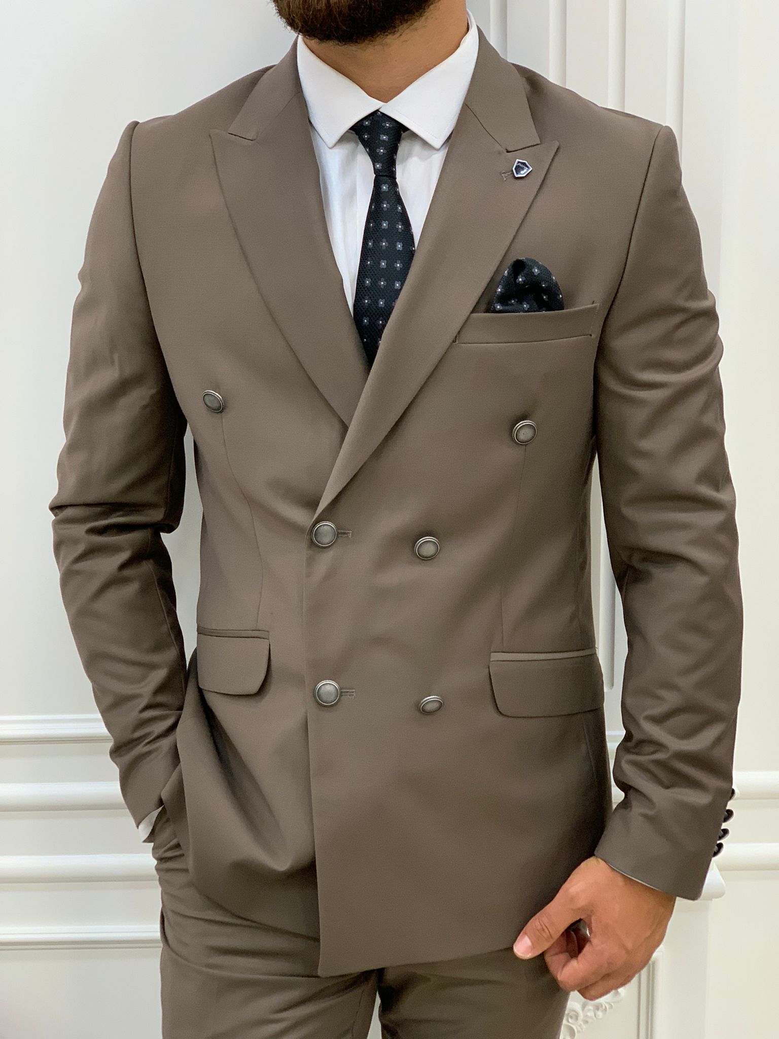 Pantaloni giacca da abito doppiopetto stile italiano - Caffè Latte