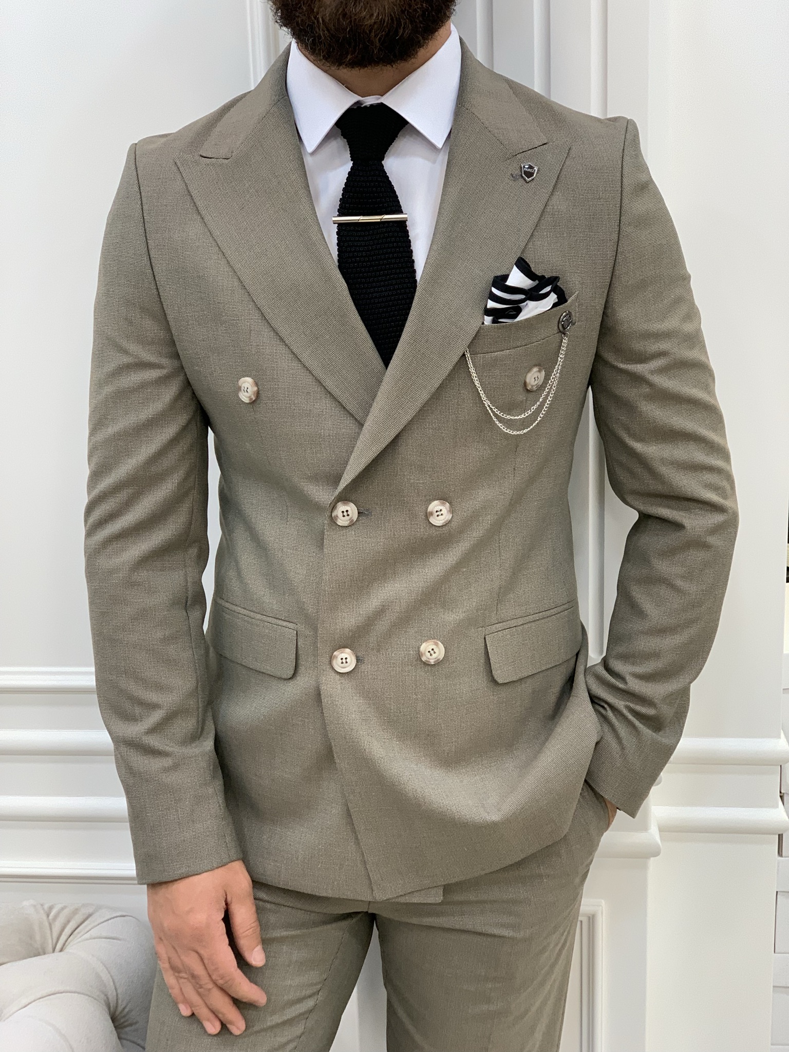 Pantaloni giacca da abito doppiopetto stile italiano - Caffè Latte