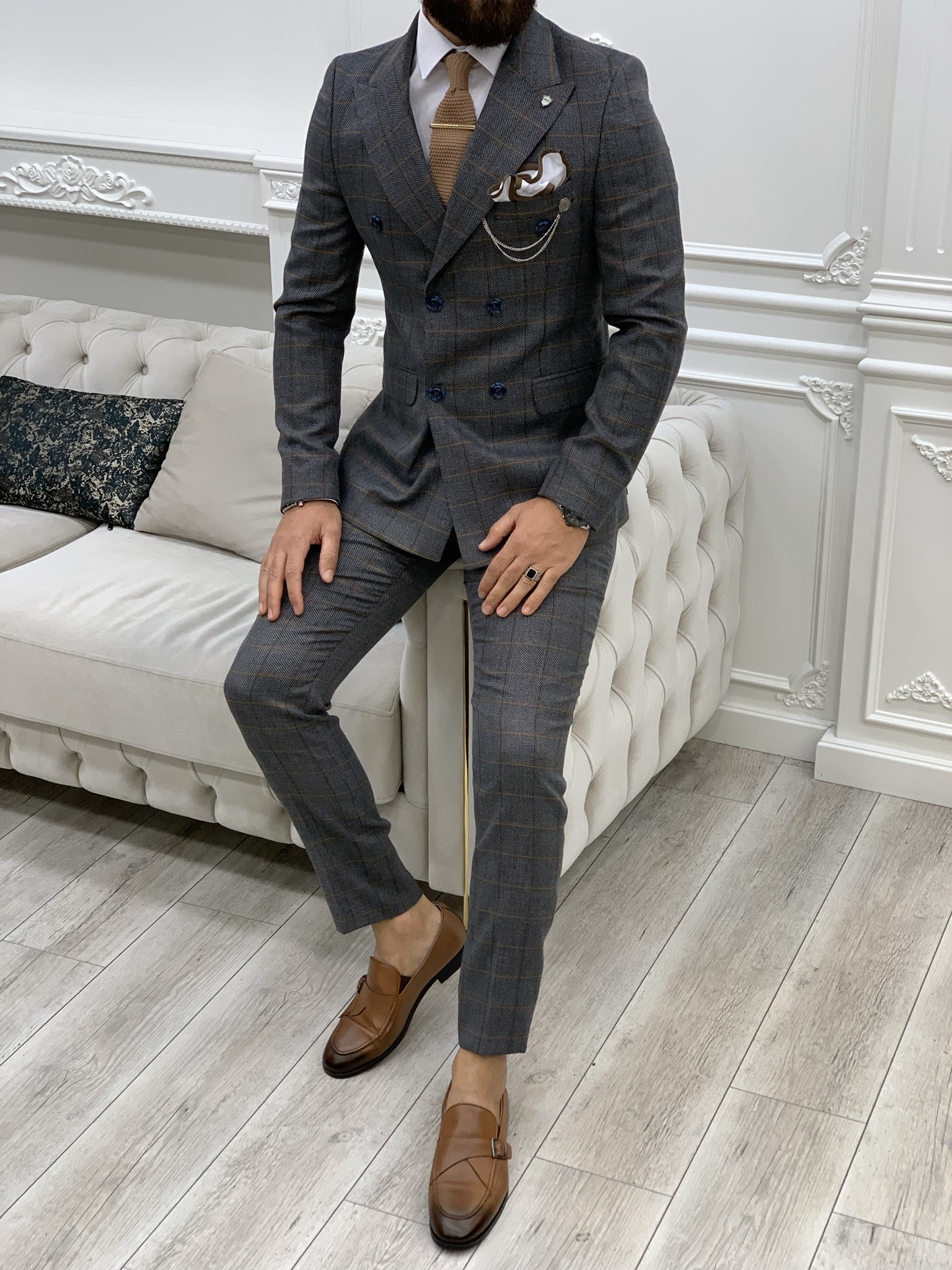 Pantaloni giacca da abito doppiopetto stile italiano - Antracite