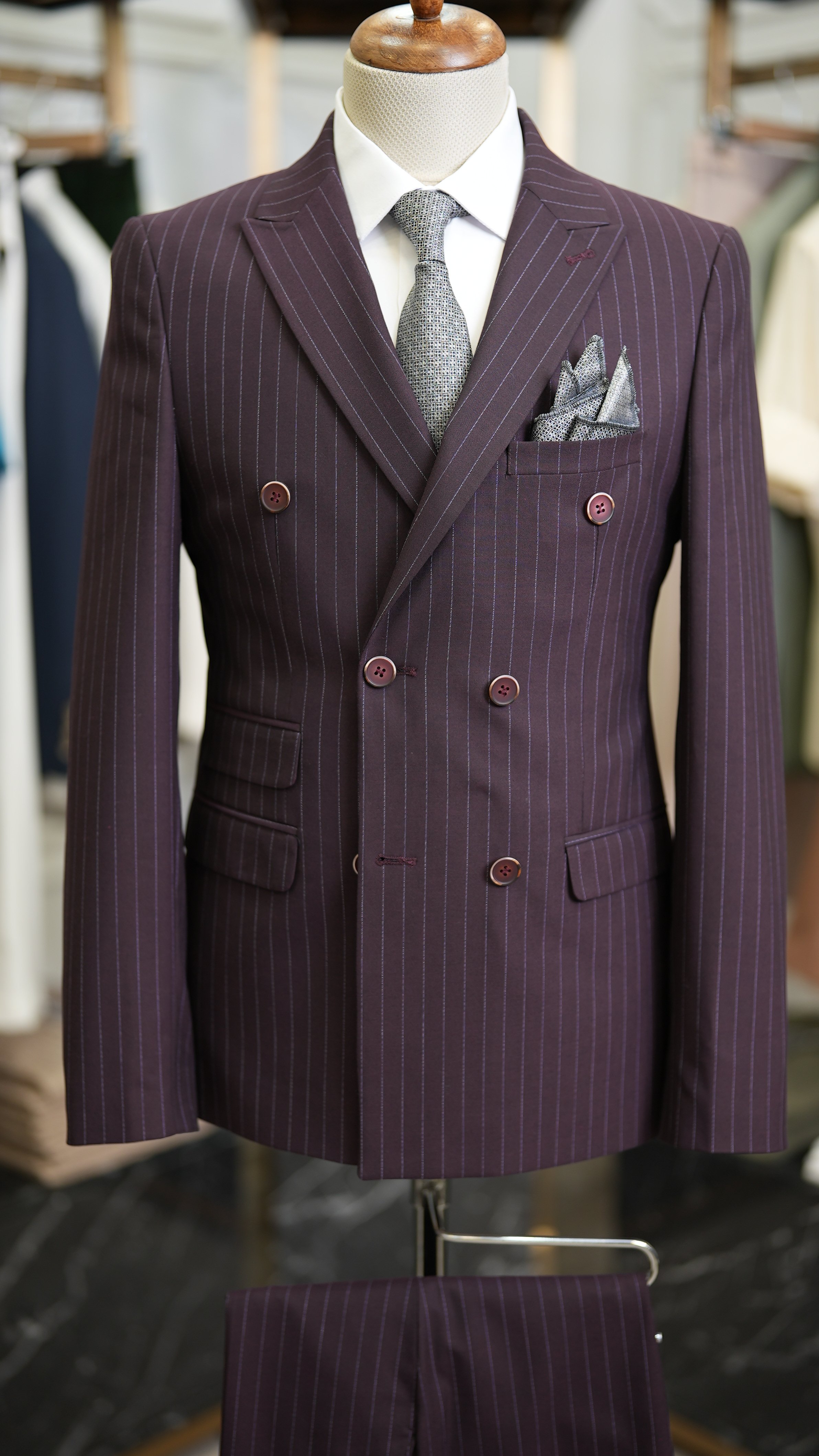 Pantaloni giacca da abito doppiopetto stile italiano - Rosso bordeaux
