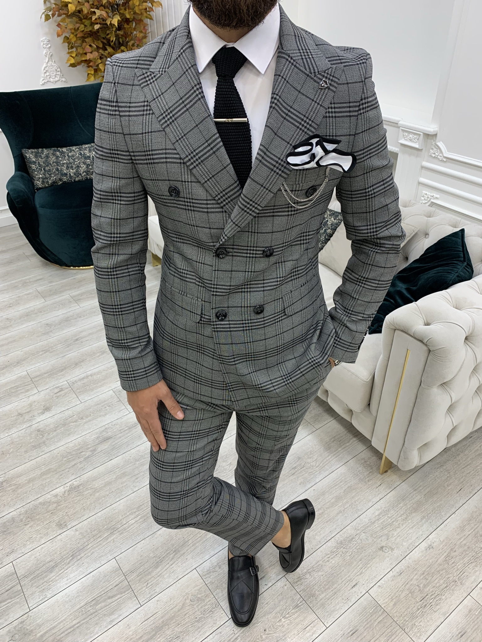 Pantaloni giacca da abito doppiopetto stile italiano - Grigi