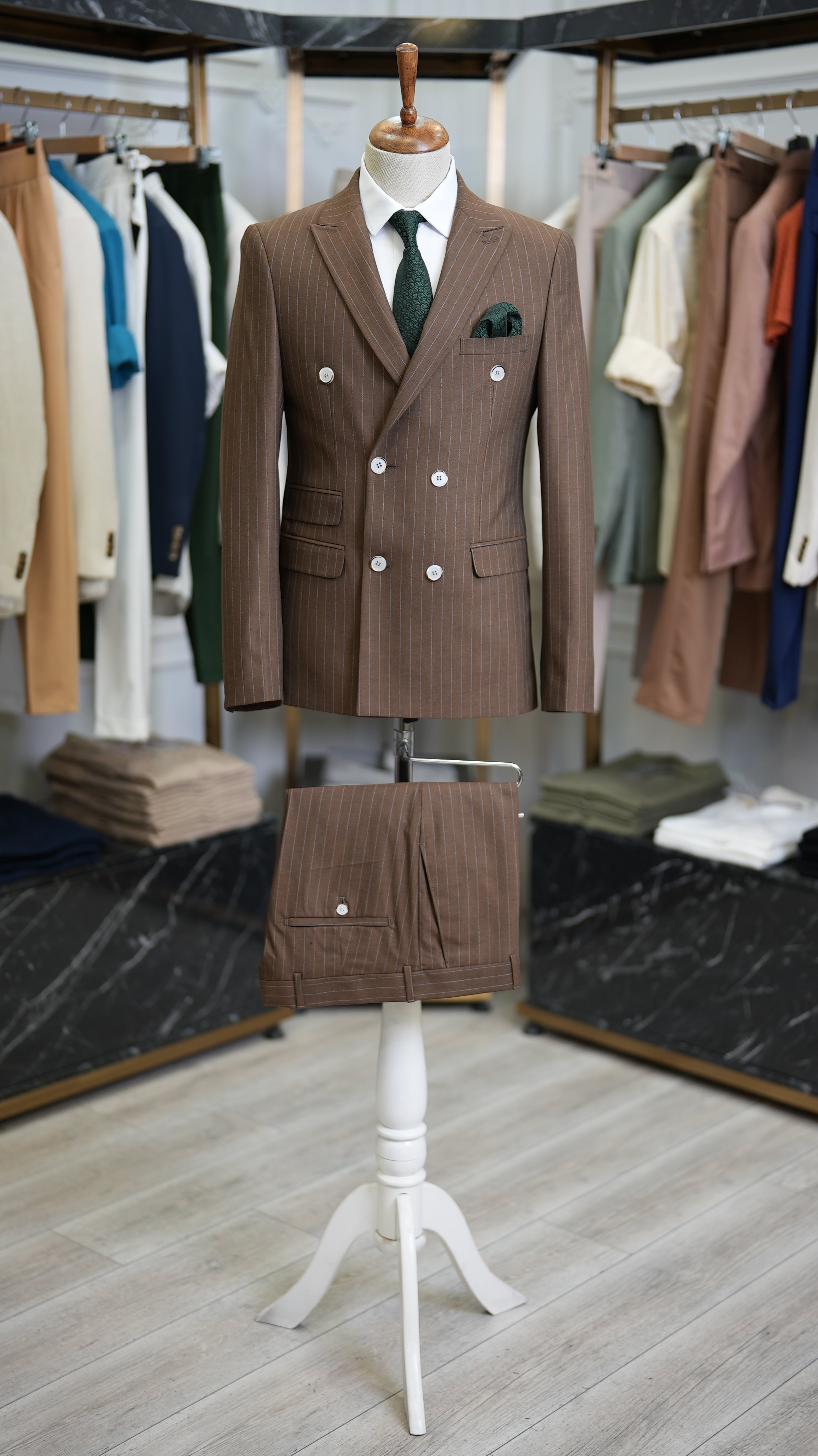 Pantaloni giacca da abito doppiopetto stile italiano - Marrone chiaro