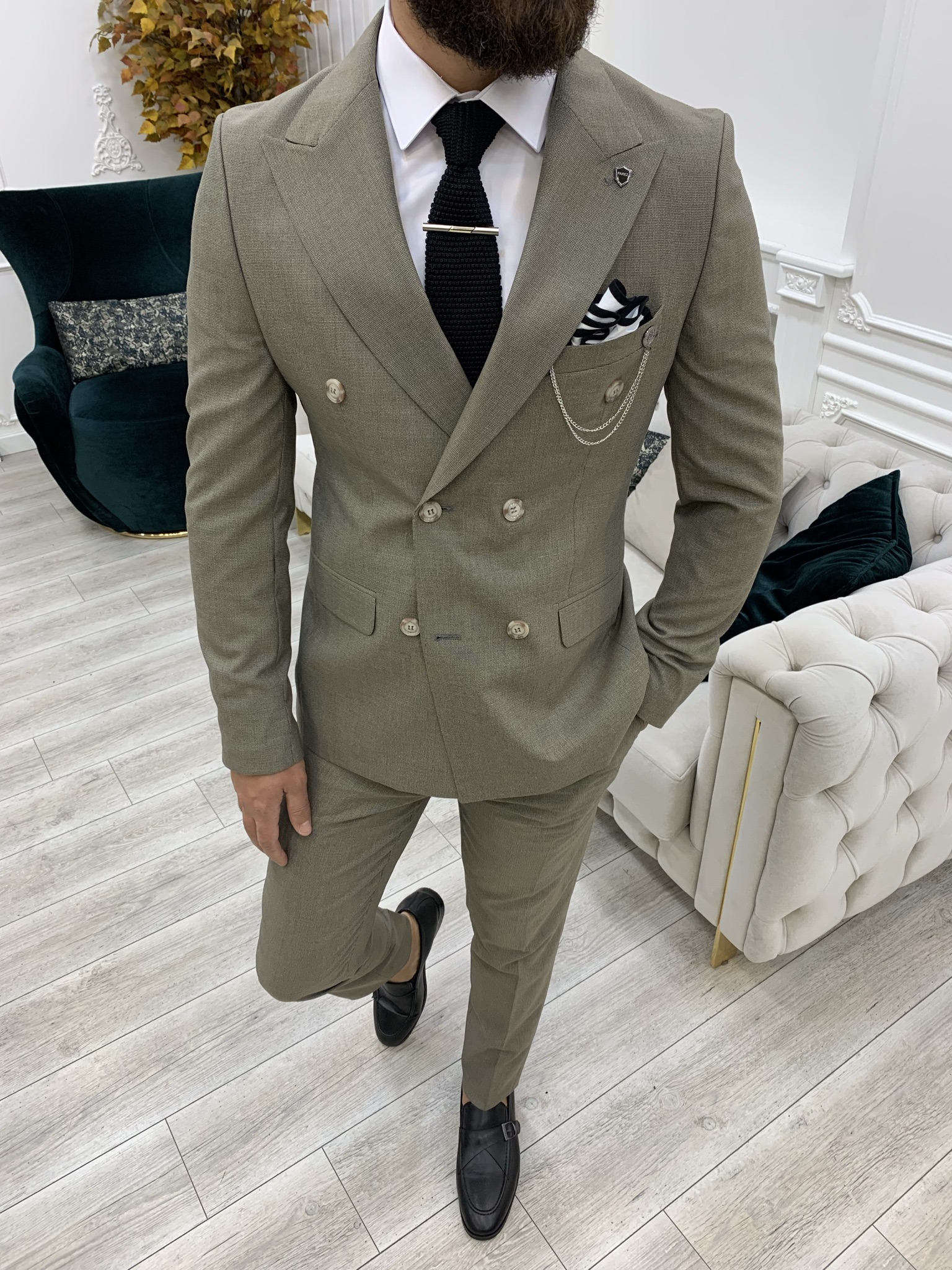 Pantaloni giacca da abito doppiopetto stile italiano - Caffè Latte