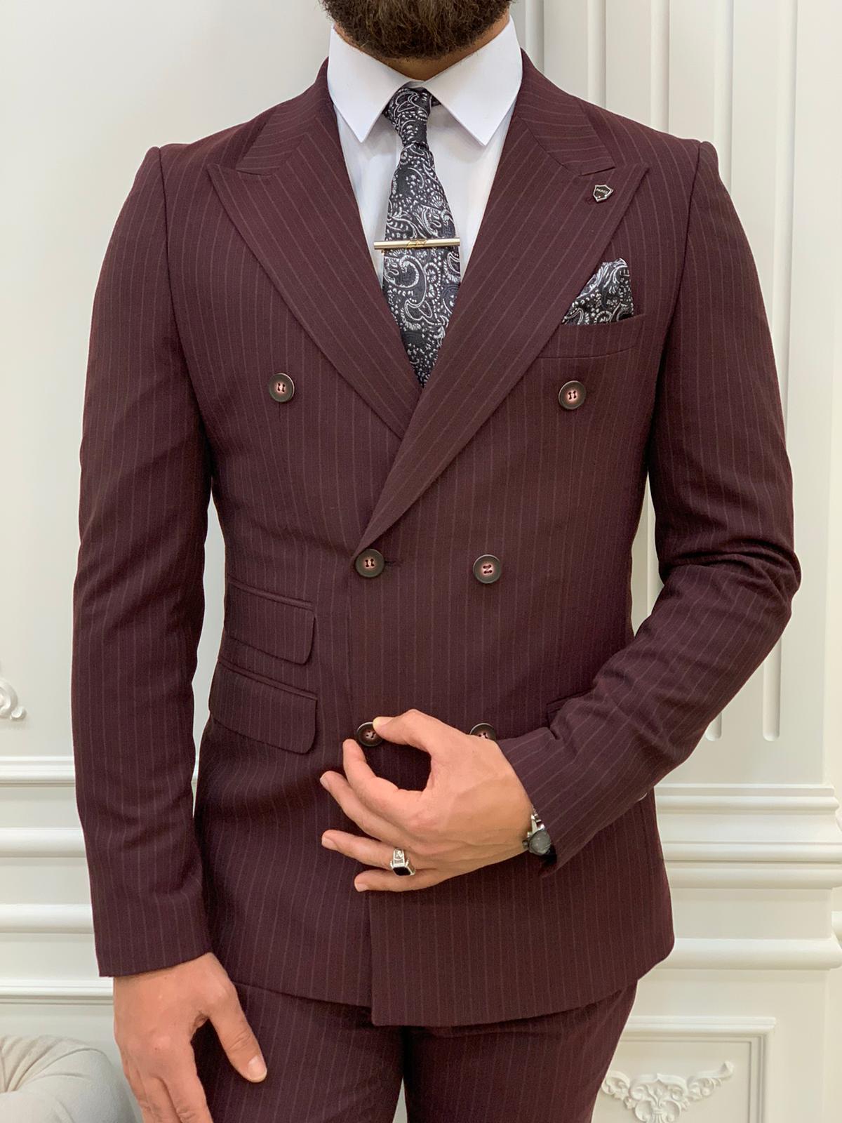 Pantaloni giacca da abito doppiopetto stile italiano - Rosso bordeaux