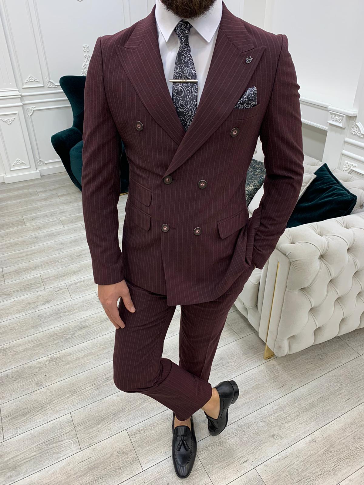 Pantaloni giacca da abito doppiopetto stile italiano - Rosso bordeaux