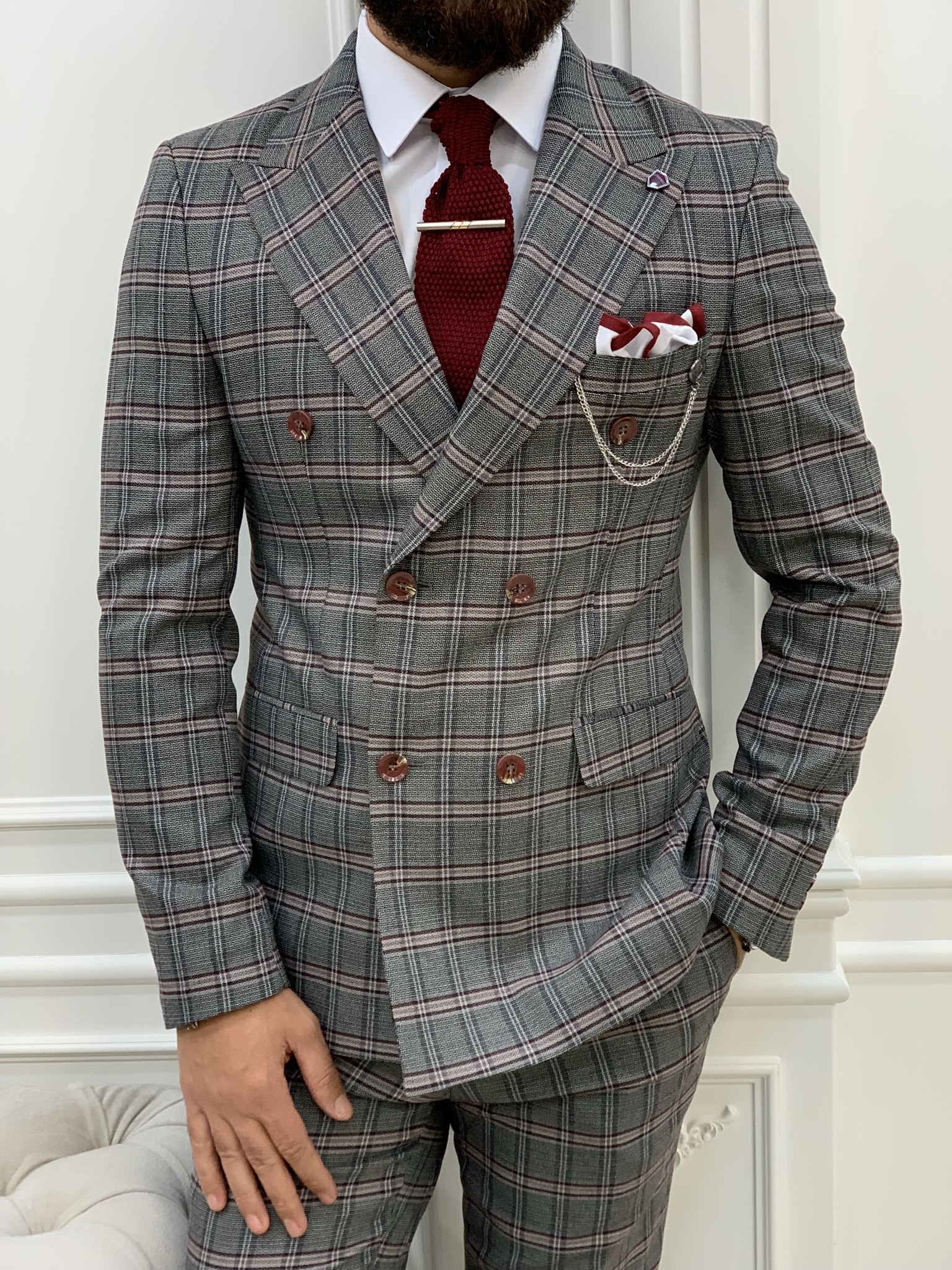 Pantaloni giacca da abito doppiopetto stile italiano - Rosa