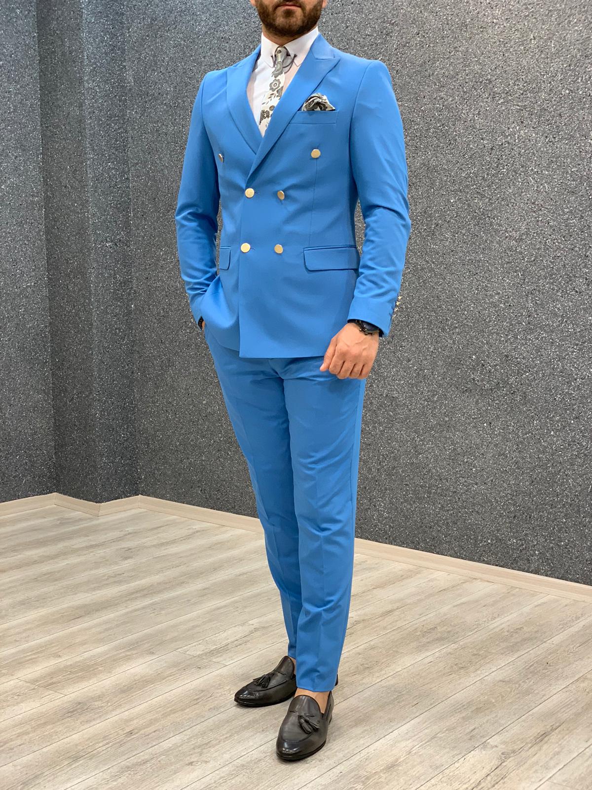 Pantaloni giacca da abito doppiopetto stile italiano - Blu