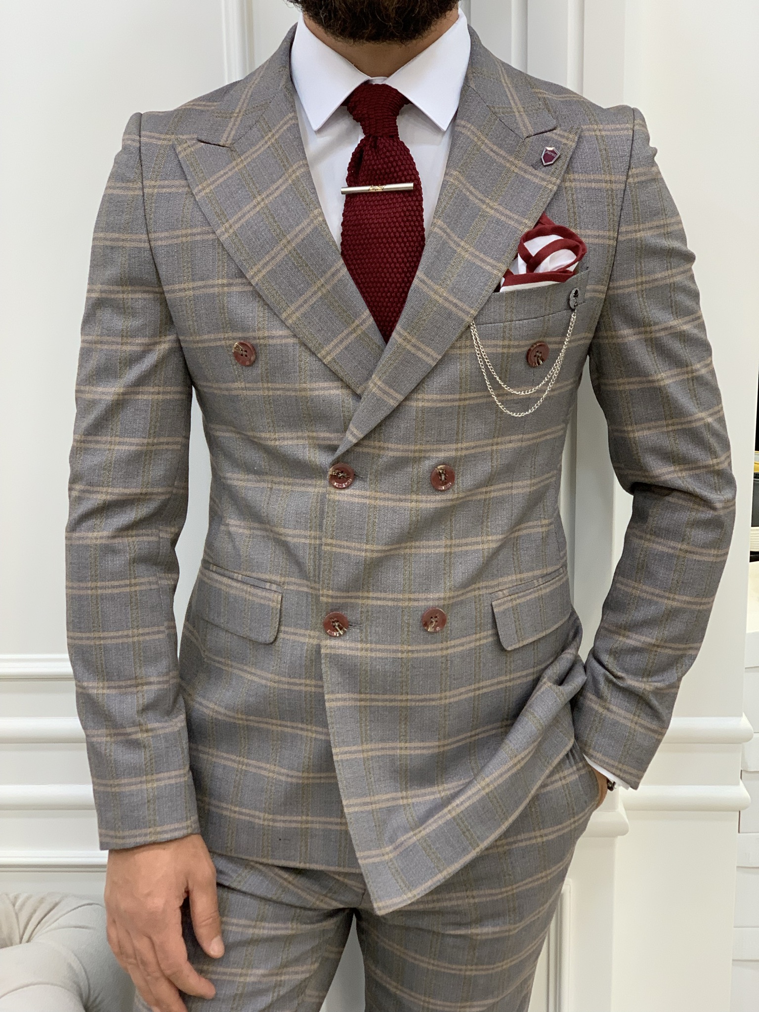 Pantaloni giacca da abito doppiopetto stile italiano - arancione