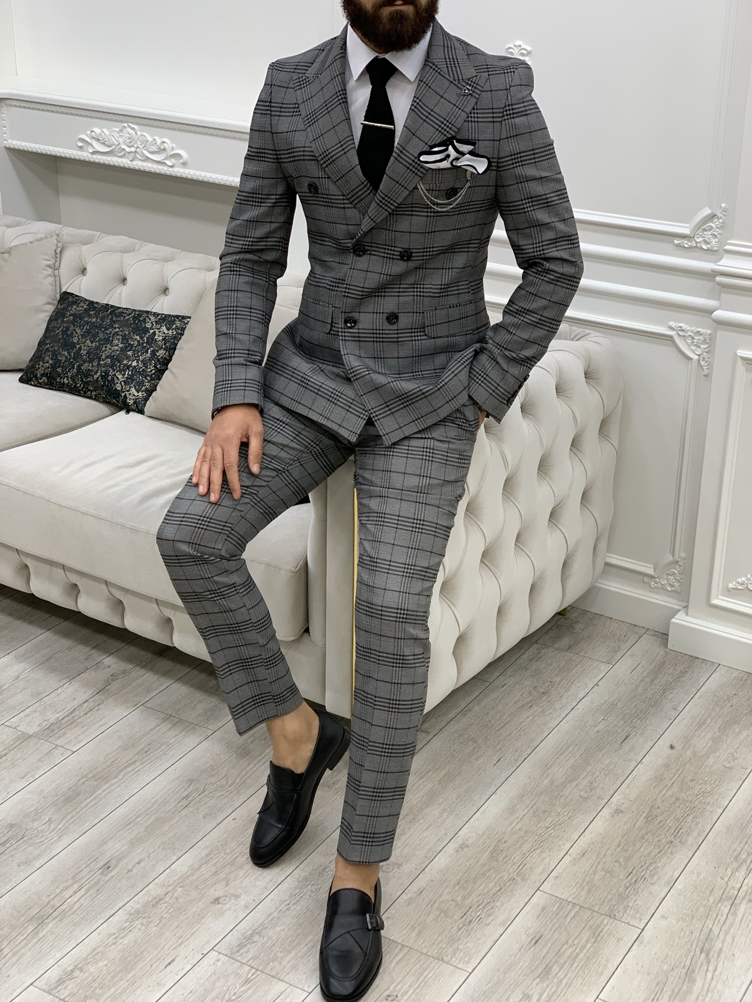 Pantaloni giacca da abito doppiopetto stile italiano - Grigi
