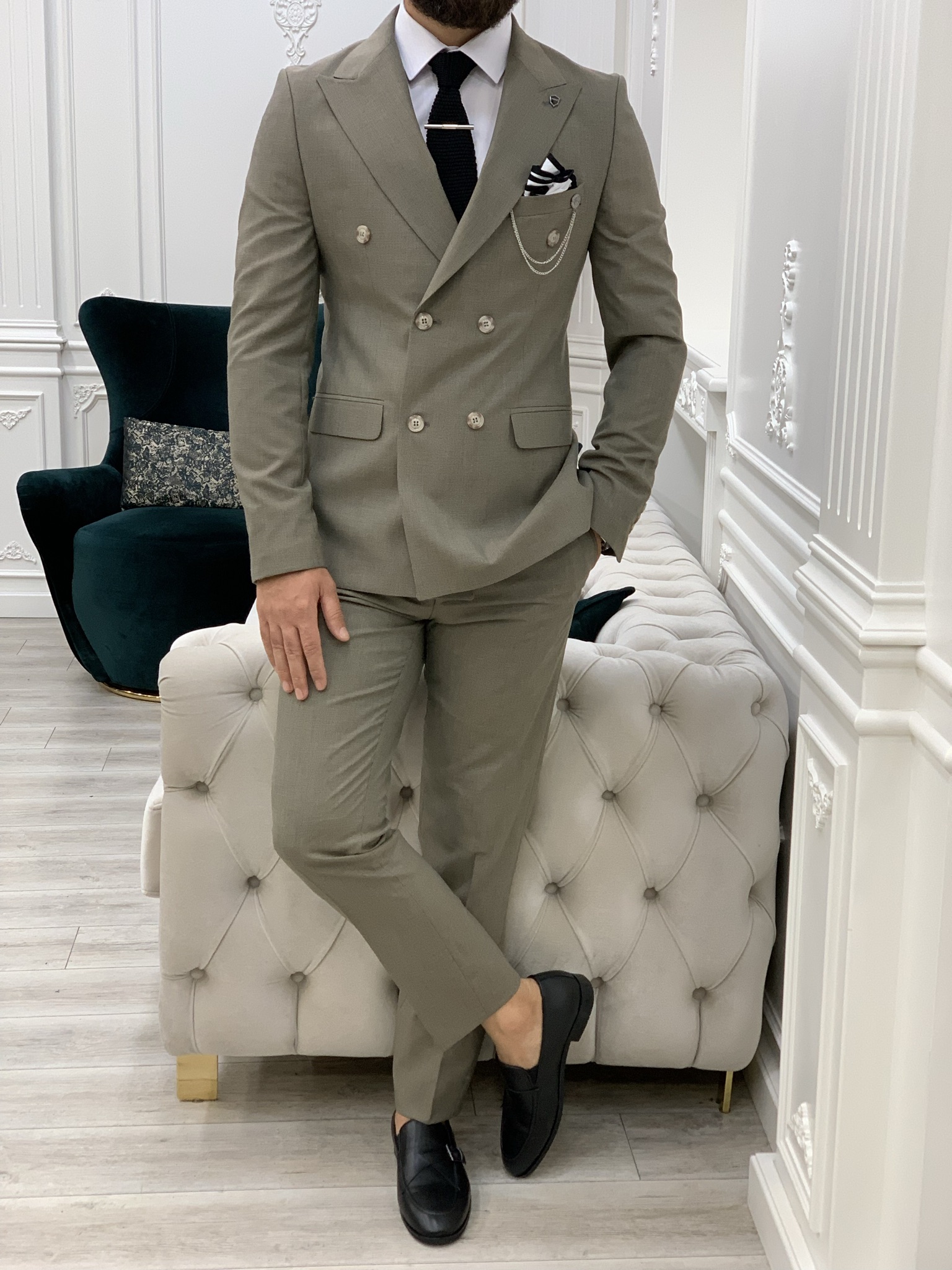 Pantaloni giacca da abito doppiopetto stile italiano - Caffè Latte