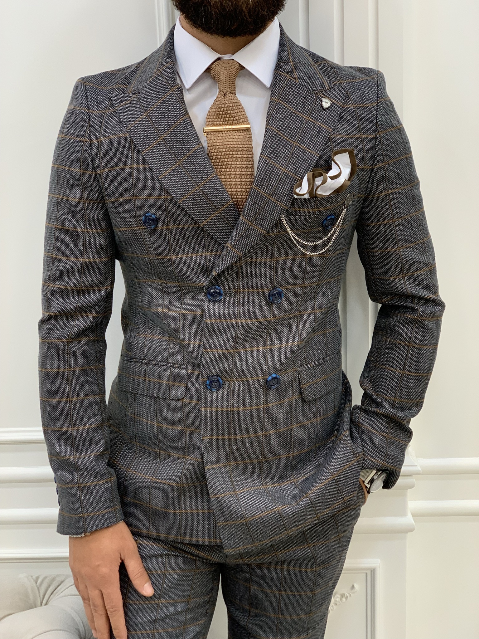 Pantaloni giacca da abito doppiopetto stile italiano - Antracite