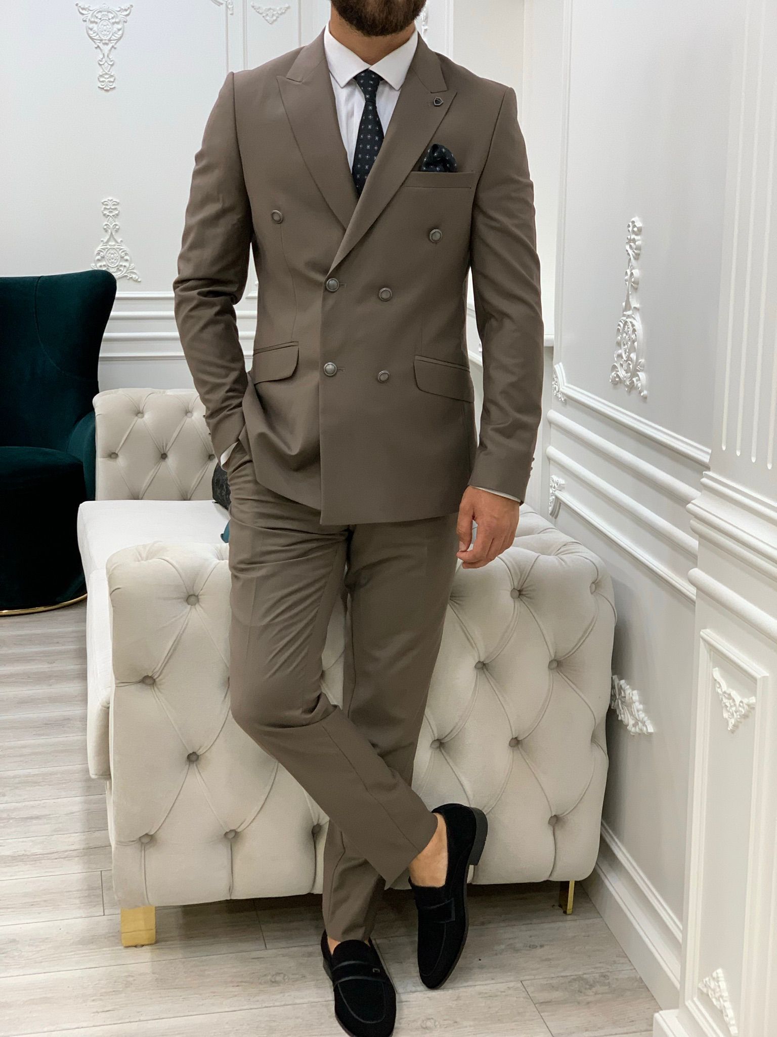 Pantaloni giacca da abito doppiopetto stile italiano - Caffè Latte