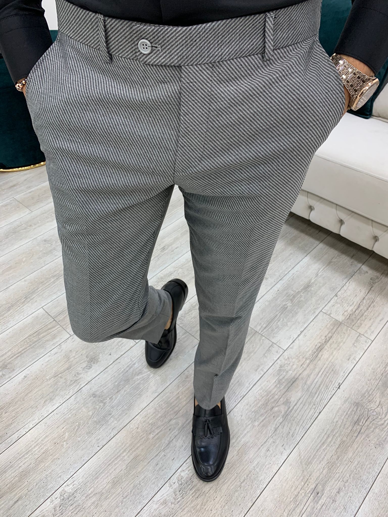 Pantaloni giacca da abito doppiopetto stile italiano - Grigio chiaro