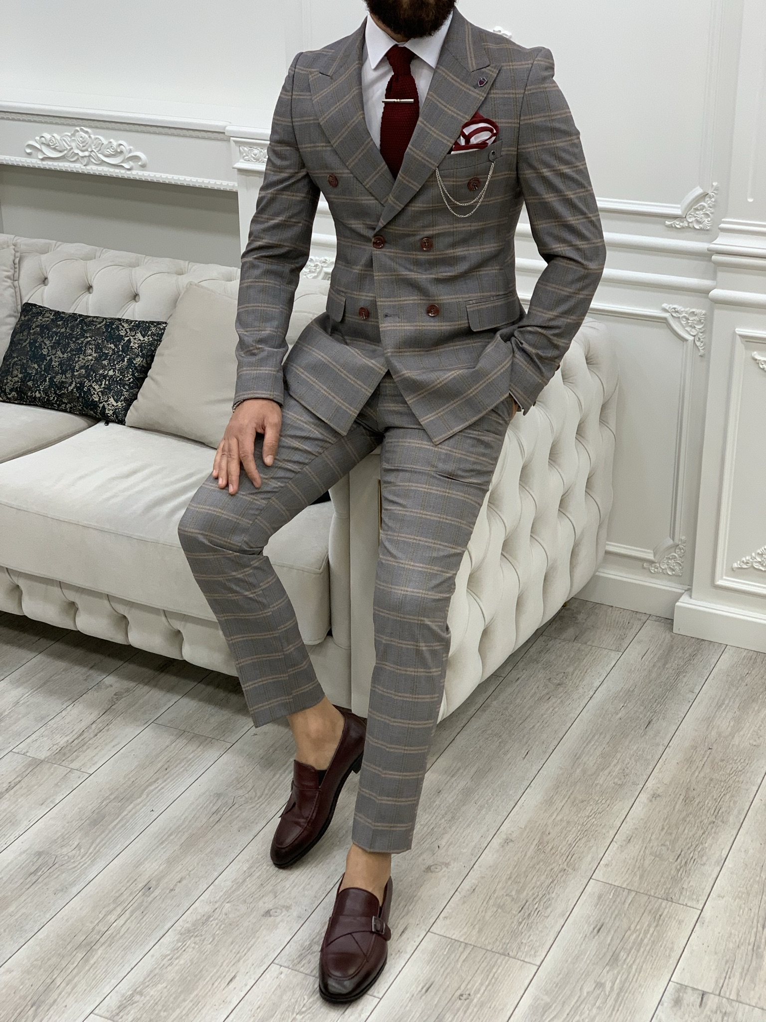Pantaloni giacca da abito doppiopetto stile italiano - arancione