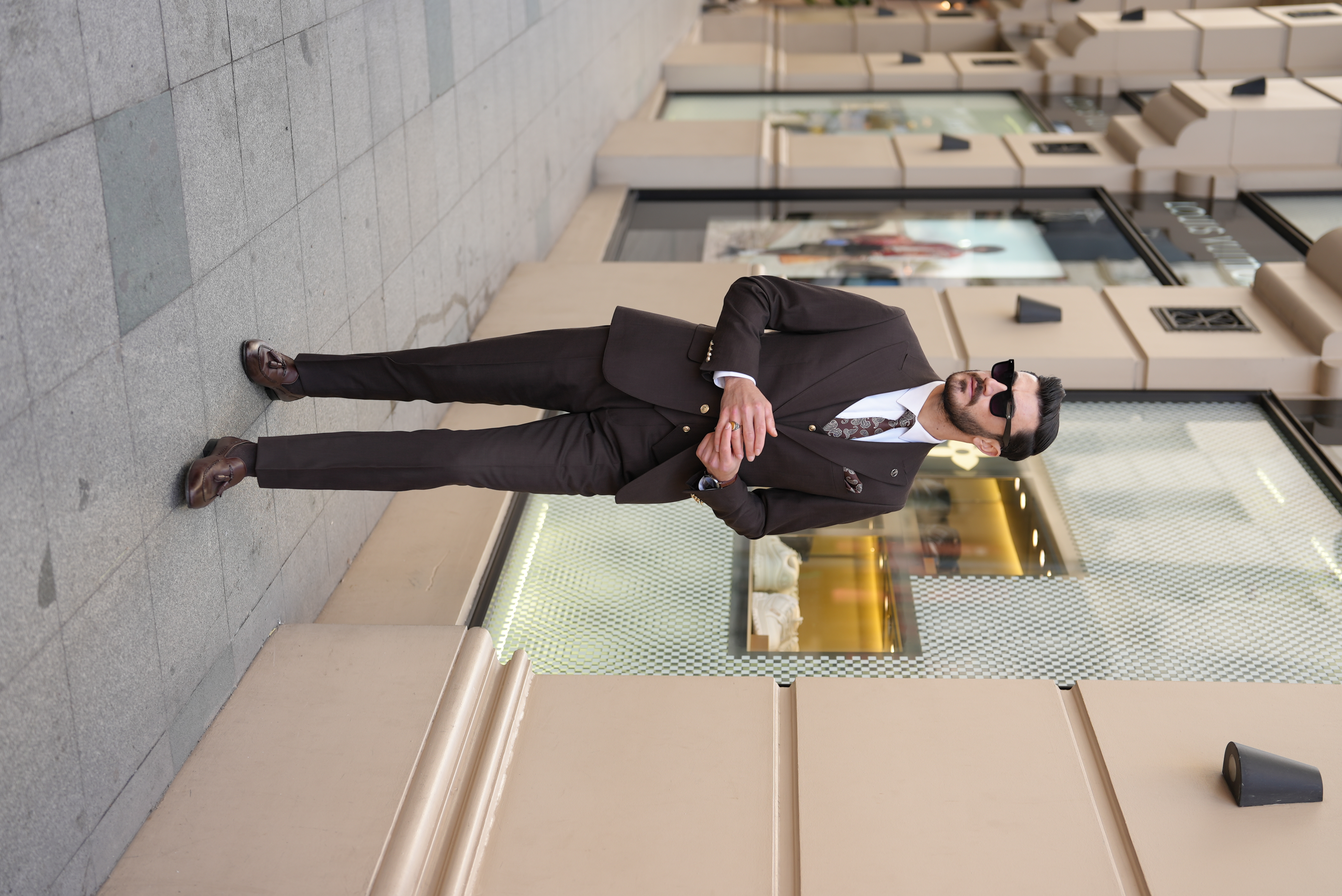 Pantaloni da giacca da abito in stile italiano con bottoni in metallo - Marrone amaro