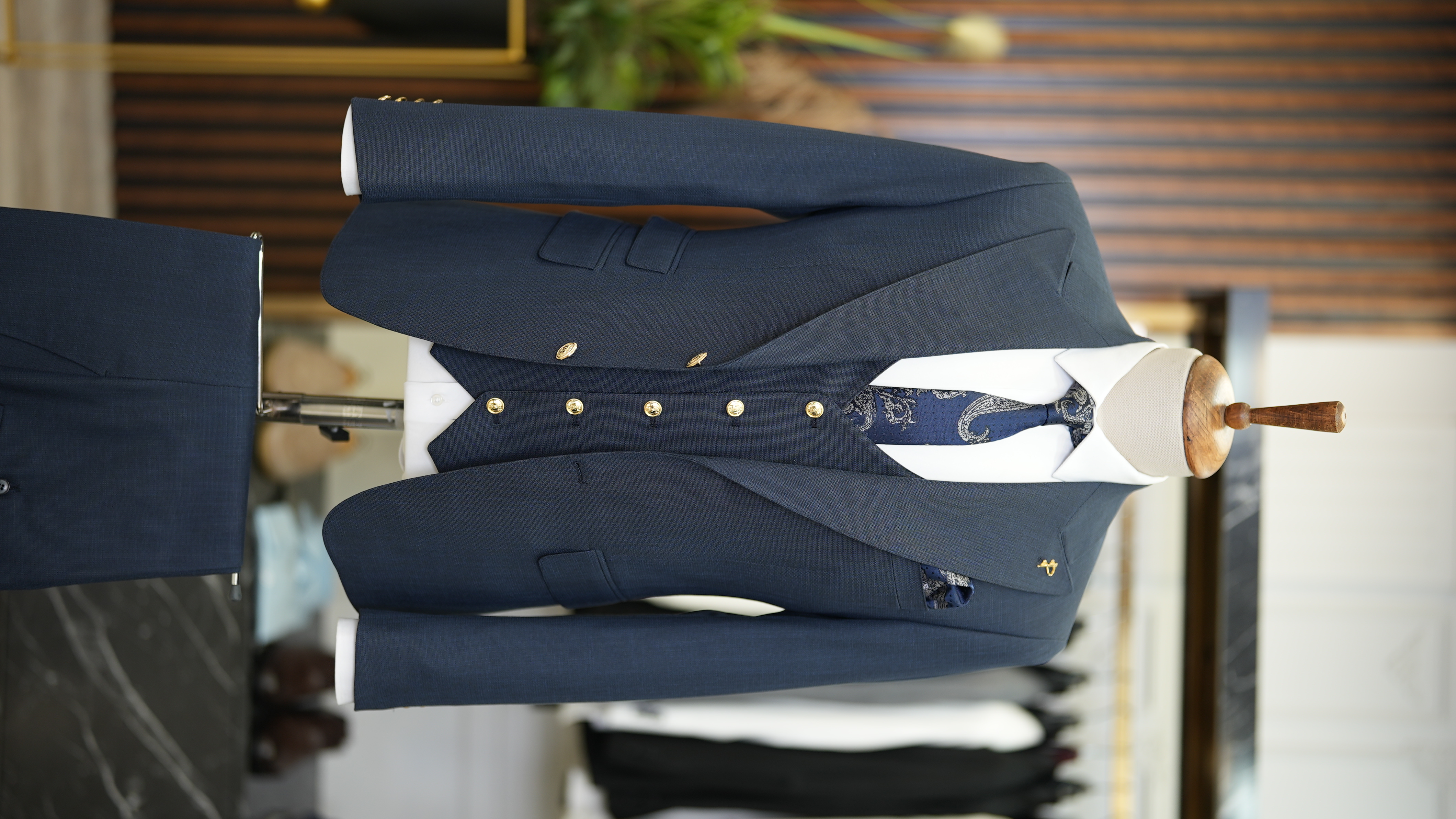 Pantaloni gilet da giacca da abito in stile italiano con bottoni in metallo - Blu navy