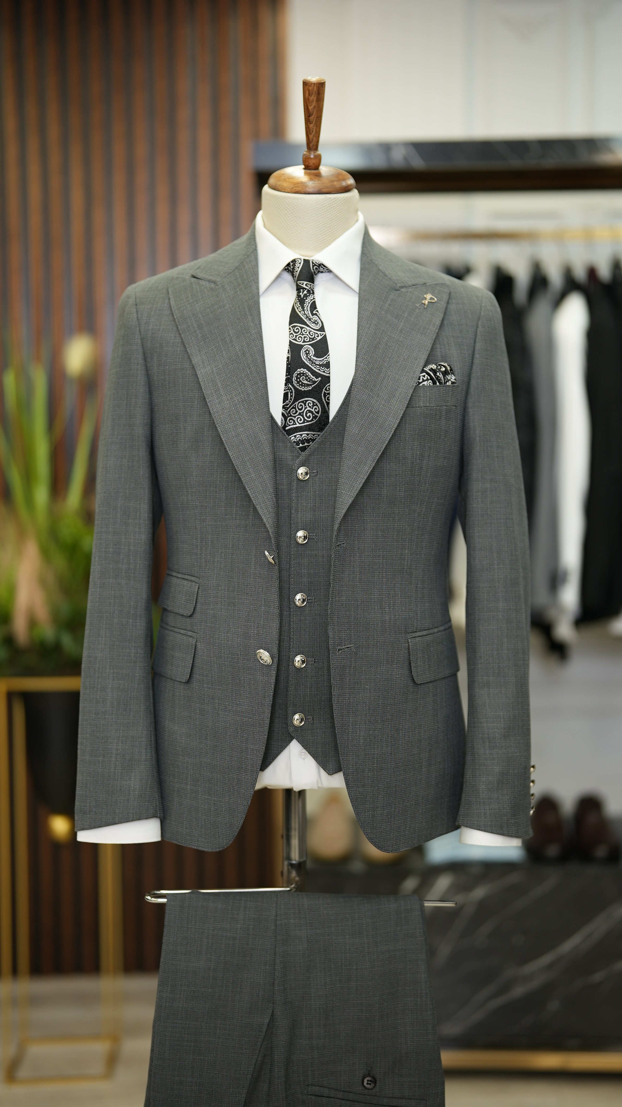 Pantaloni gilet da giacca da abito in stile italiano con bottoni in metallo - Grigi