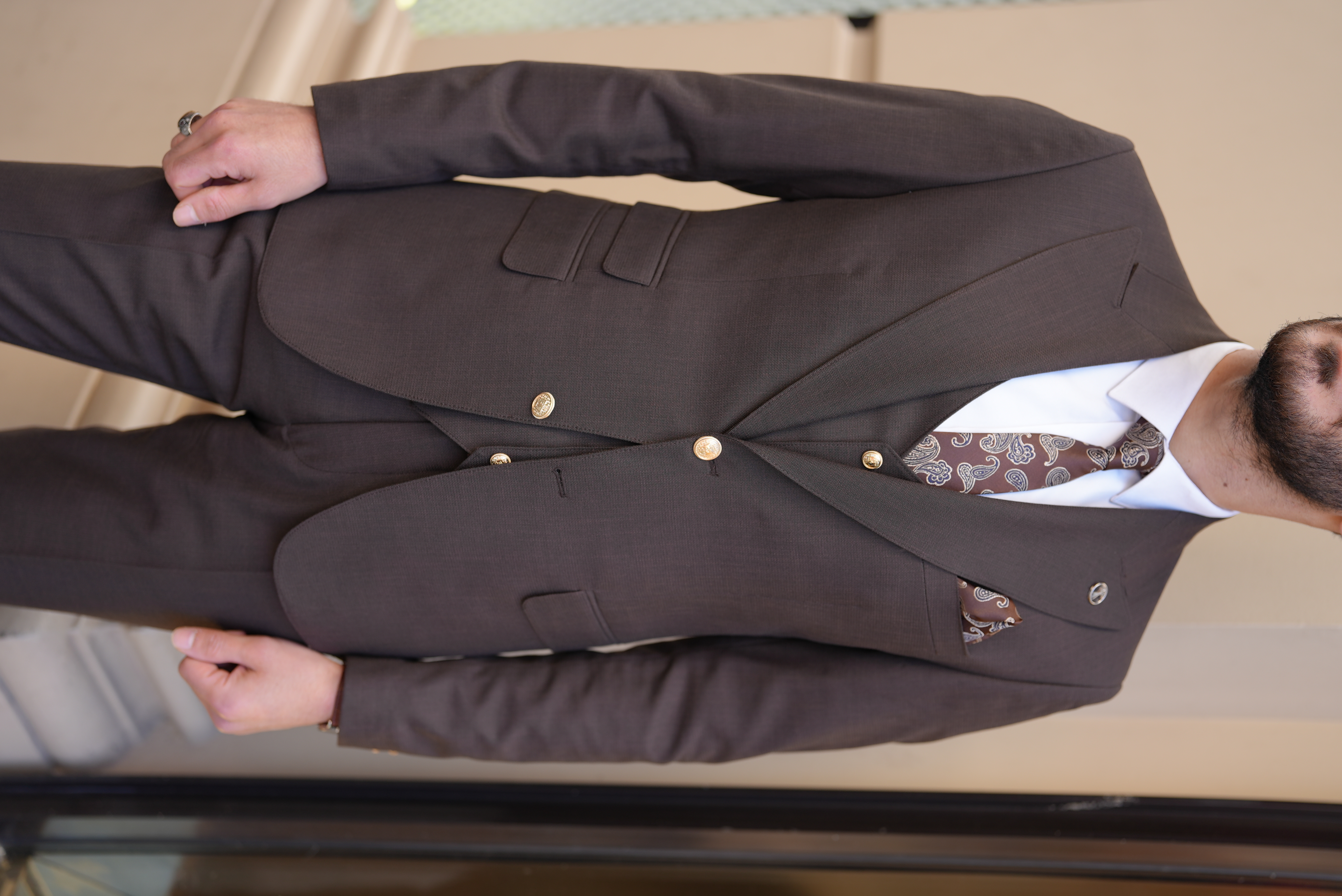 Pantaloni da giacca da abito in stile italiano con bottoni in metallo - Marrone amaro