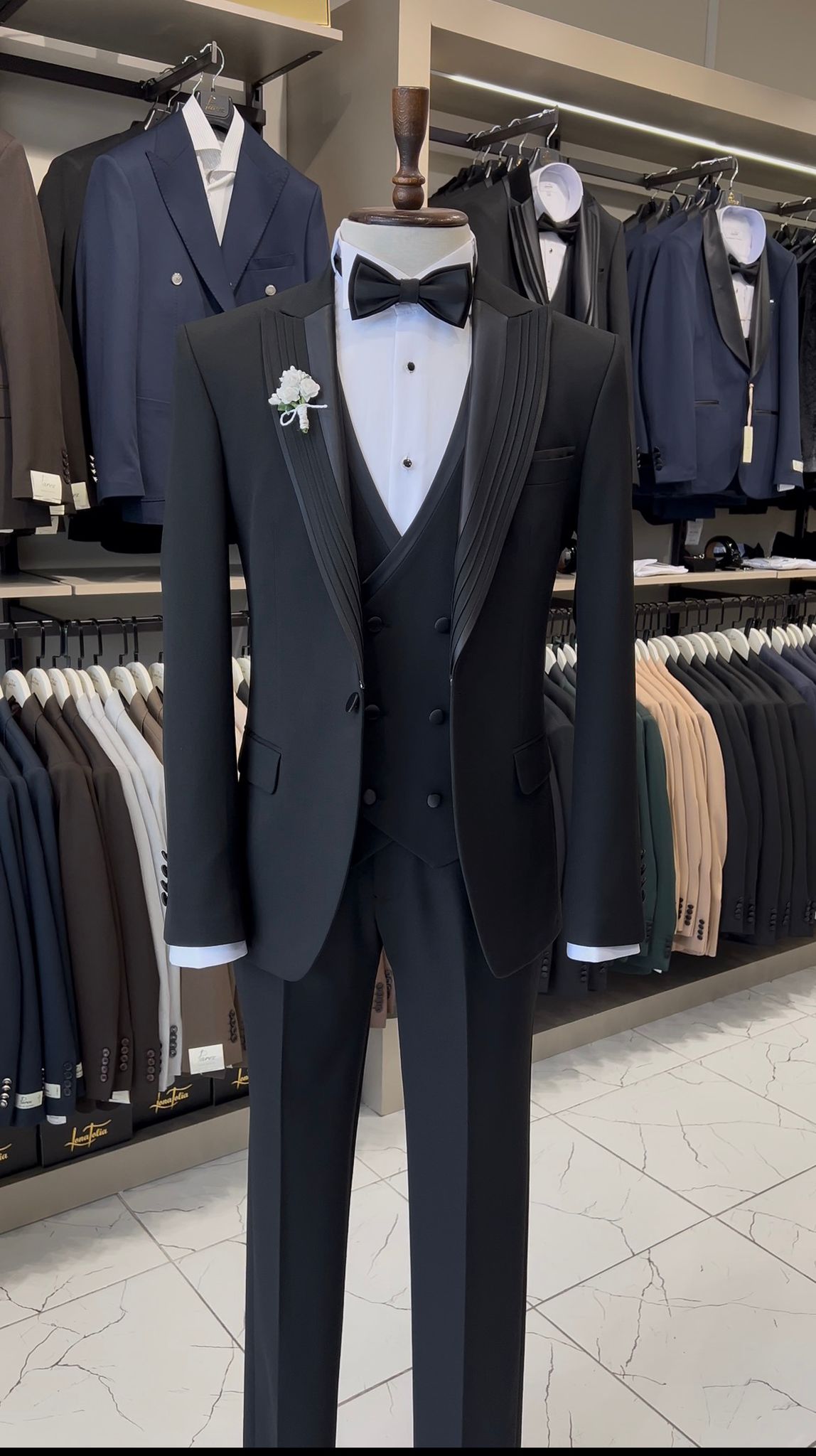 İtalyan Stil Slim Fit Sivri Yaka Ceket Yelek Pantolon Damatlık Smokin - Siyah