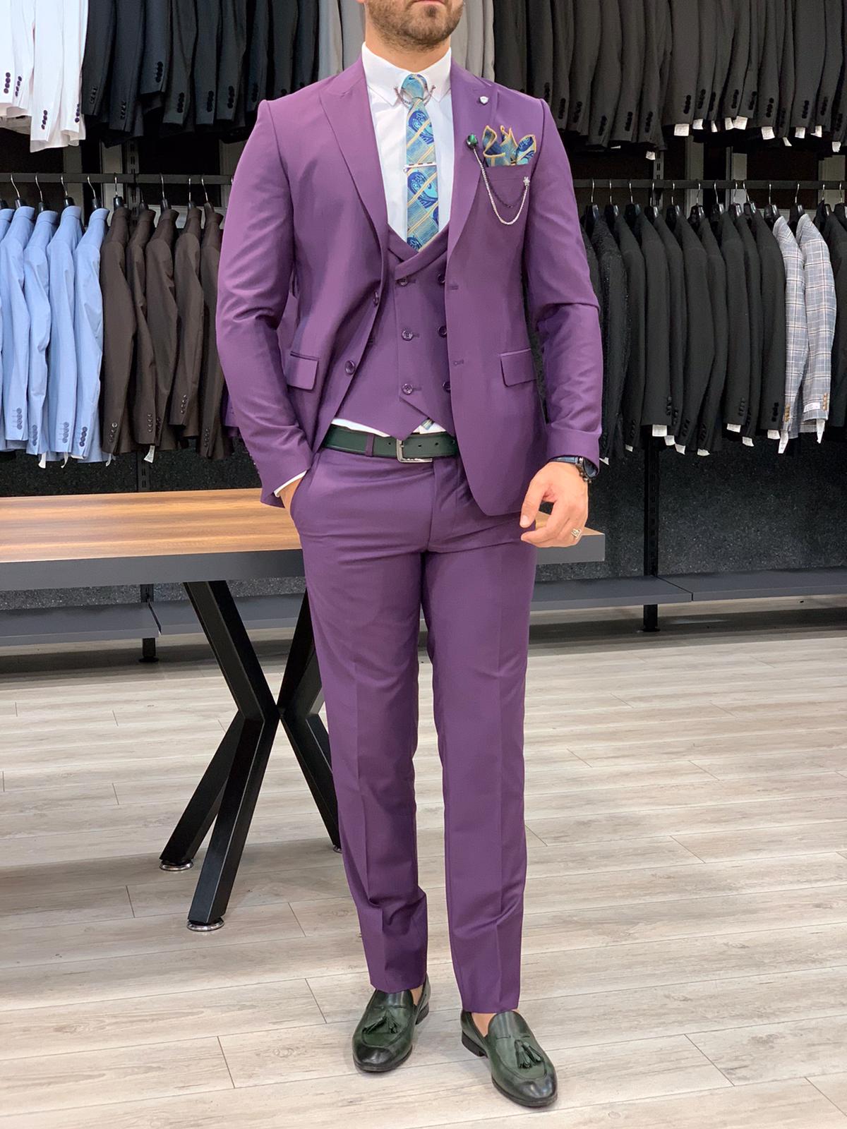 Pantaloni giacca gilet stile italiano - Viola
