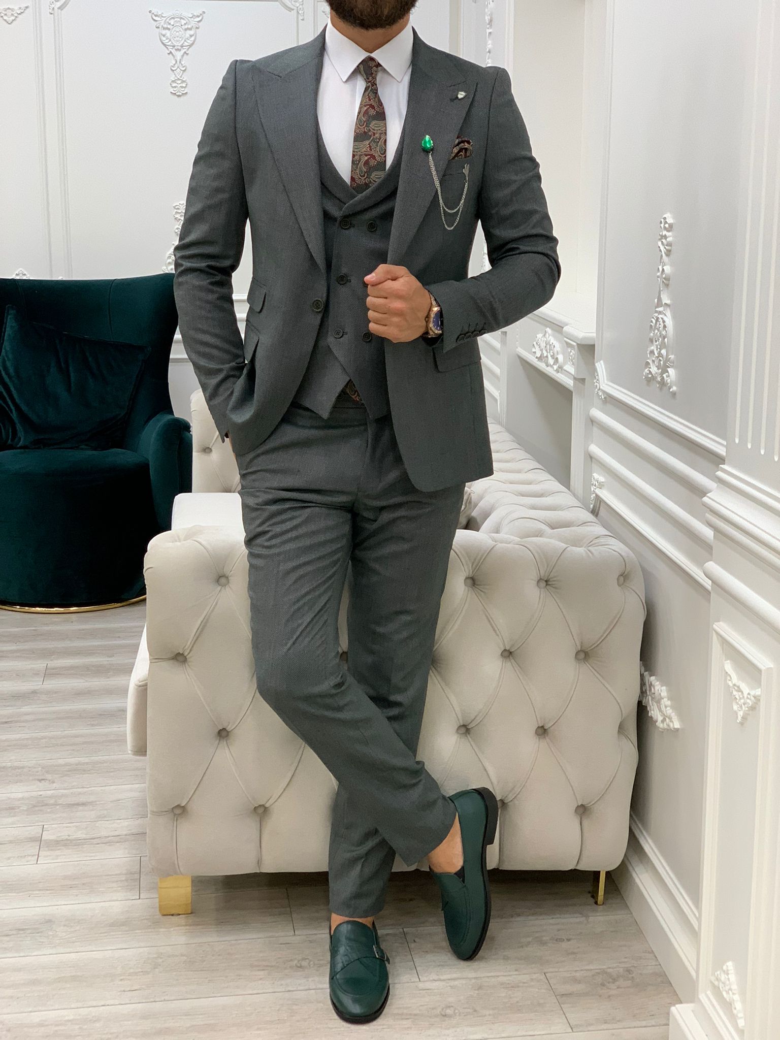 Pantaloni giacca gilet stile italiano - Verde