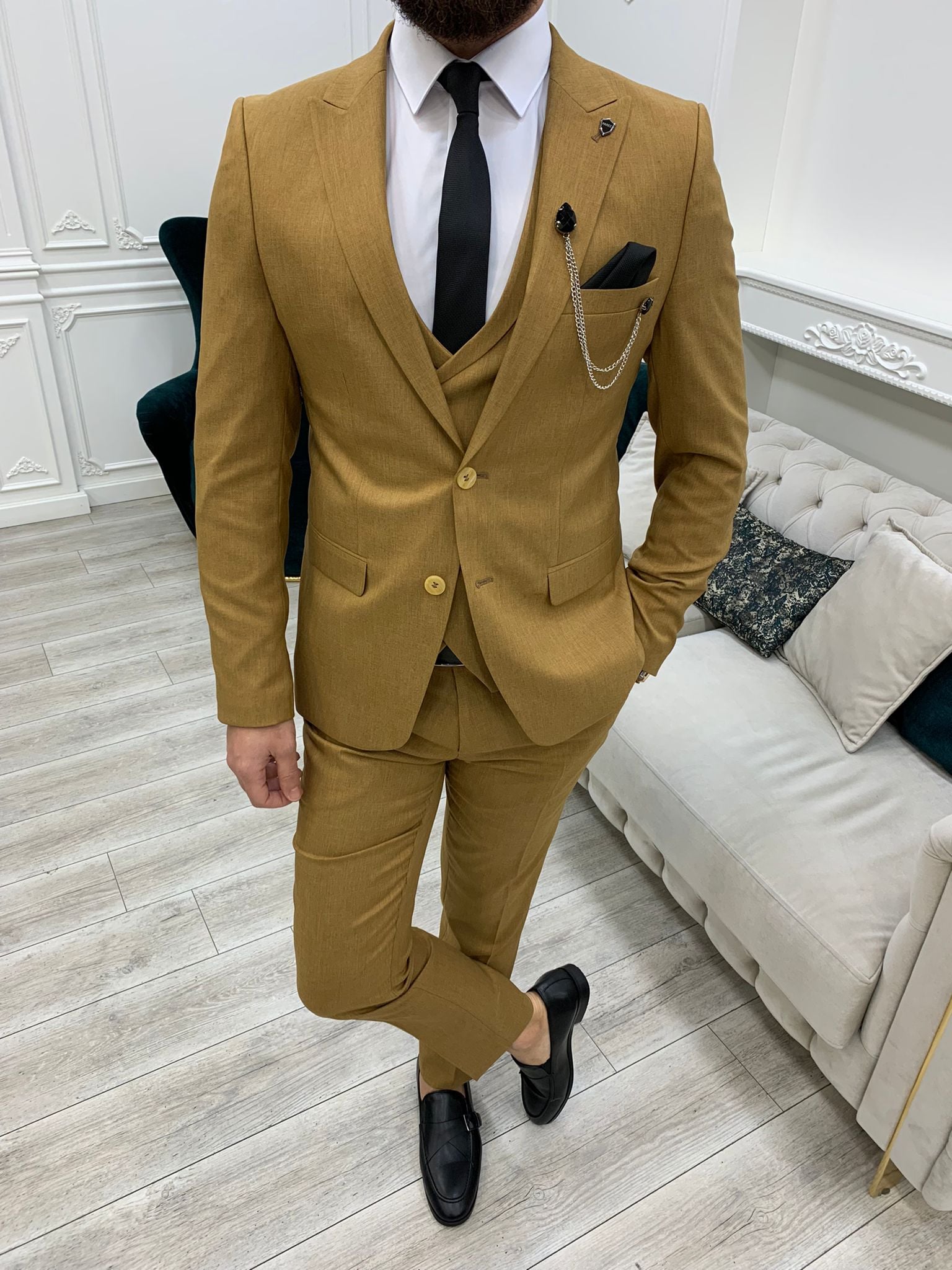 Pantaloni giacca gilet stile italiano - Senape
