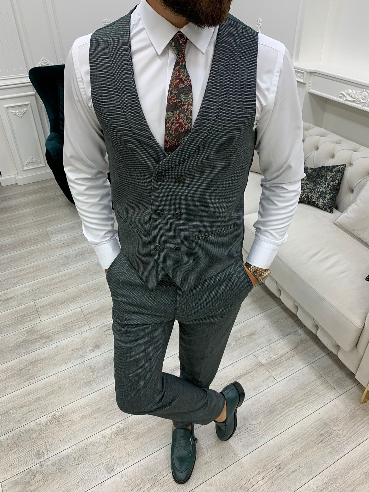 Pantaloni giacca gilet stile italiano - Verde