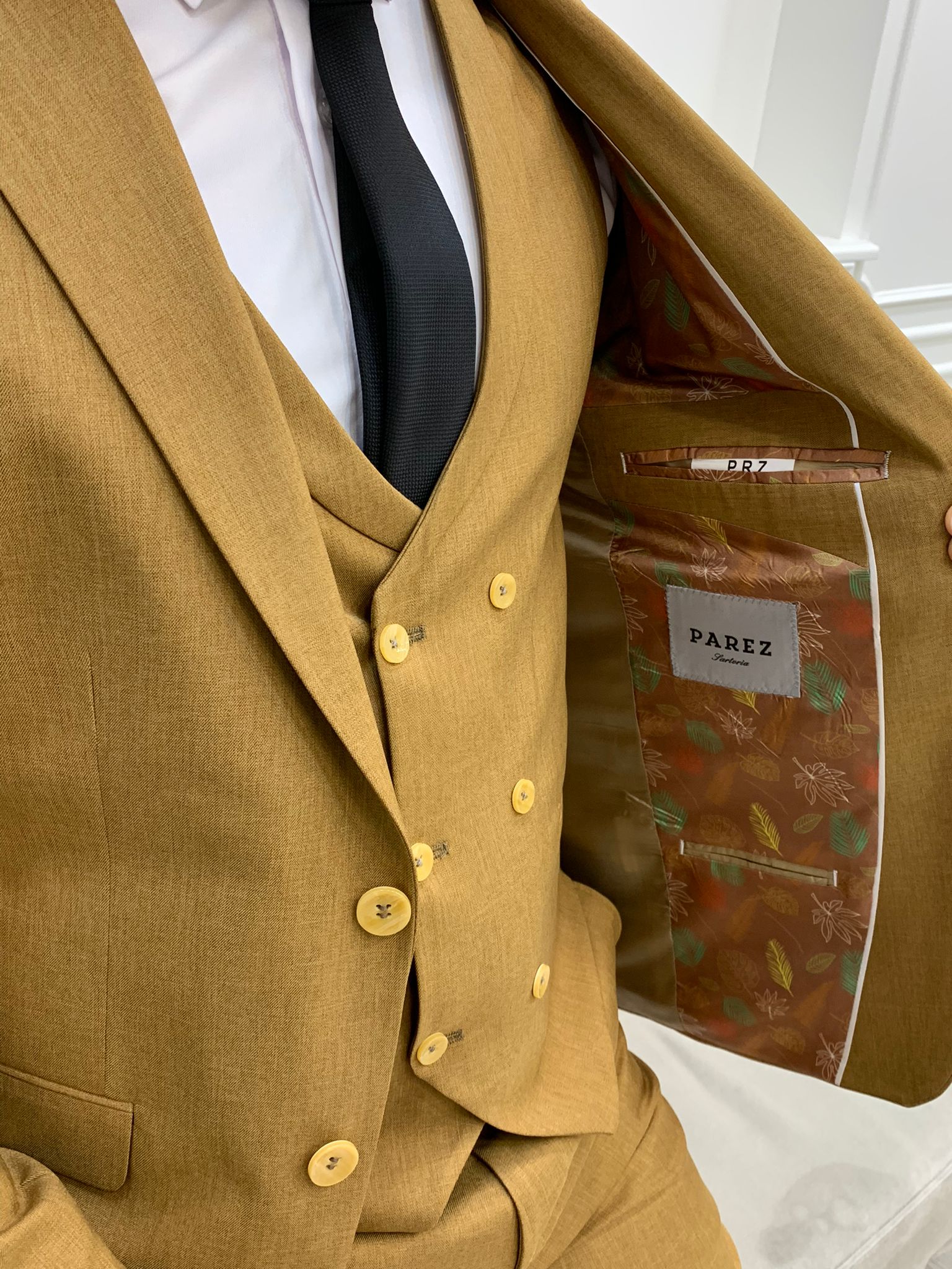 Pantaloni giacca gilet stile italiano - Senape