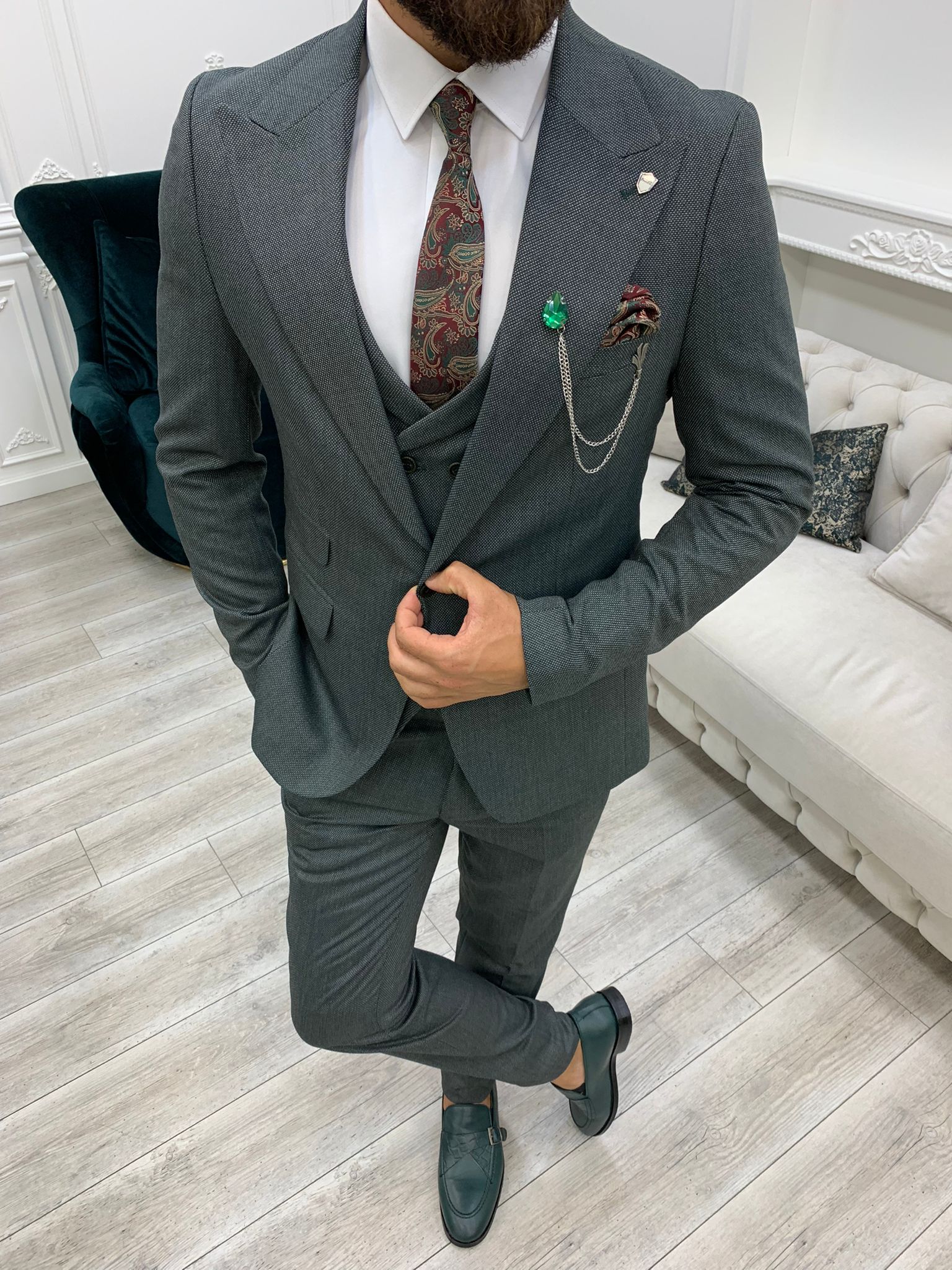 Pantaloni giacca gilet stile italiano - Verde