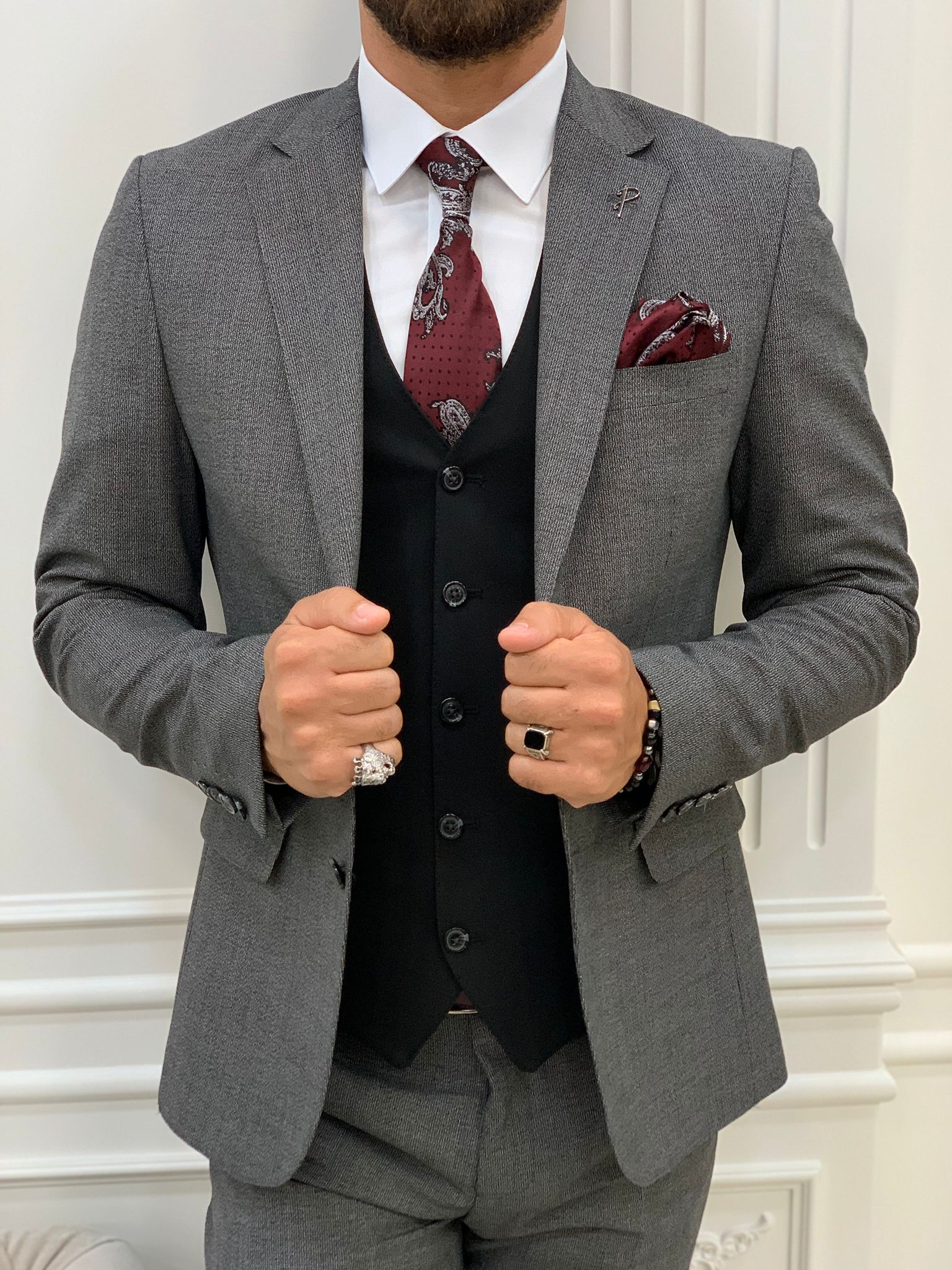 Pantaloni giacca gilet stile italiano - Grigio