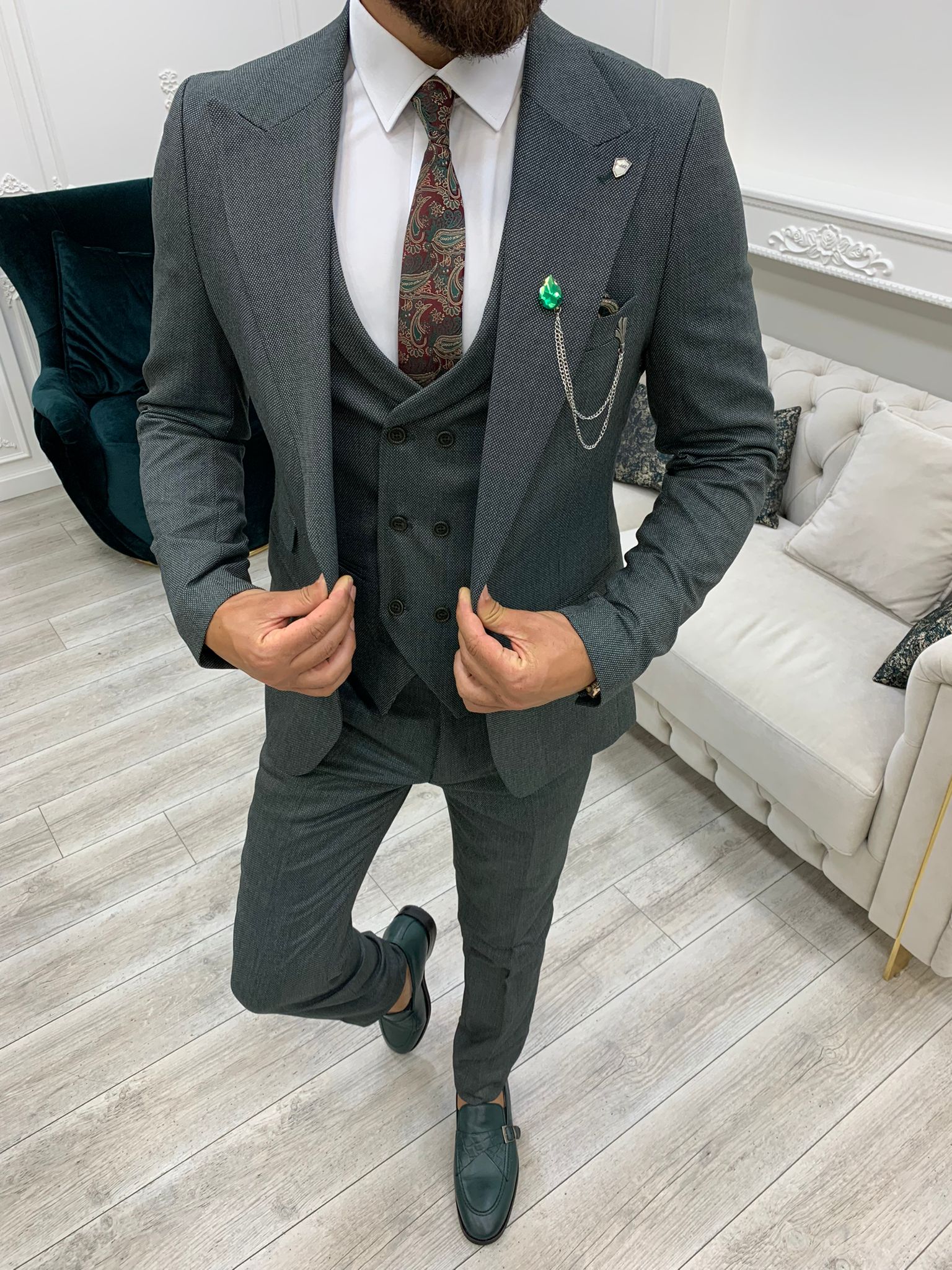 Pantaloni giacca gilet stile italiano - Verde