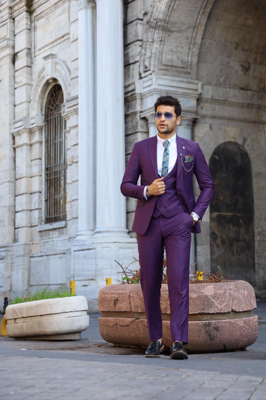 Pantaloni giacca gilet stile italiano - Viola