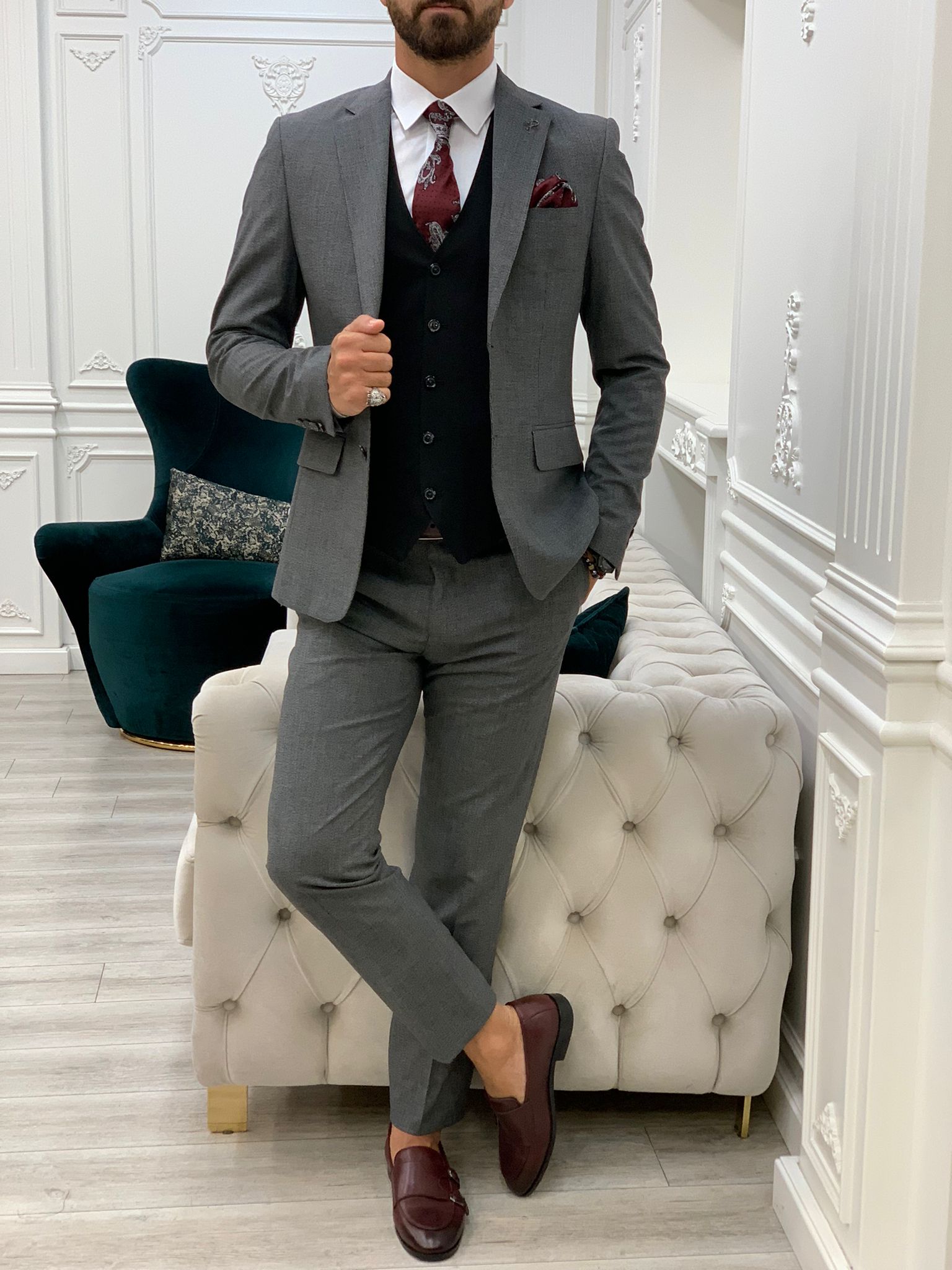 Pantaloni giacca gilet stile italiano - Grigio
