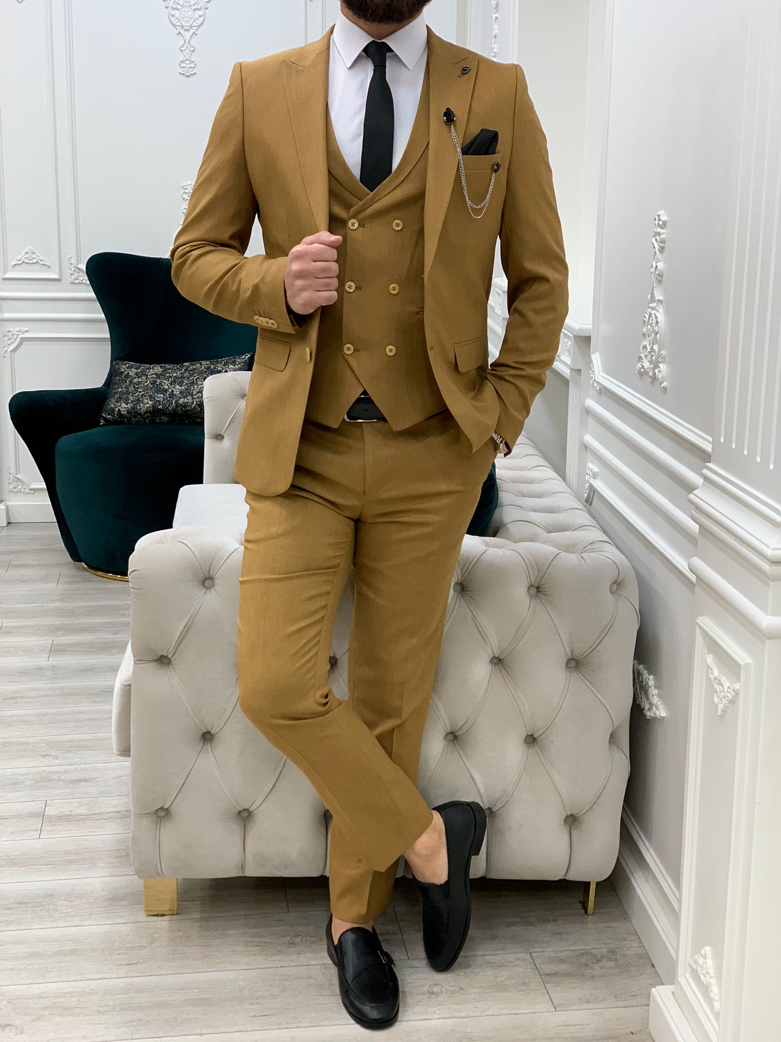 Pantaloni giacca gilet stile italiano - Senape